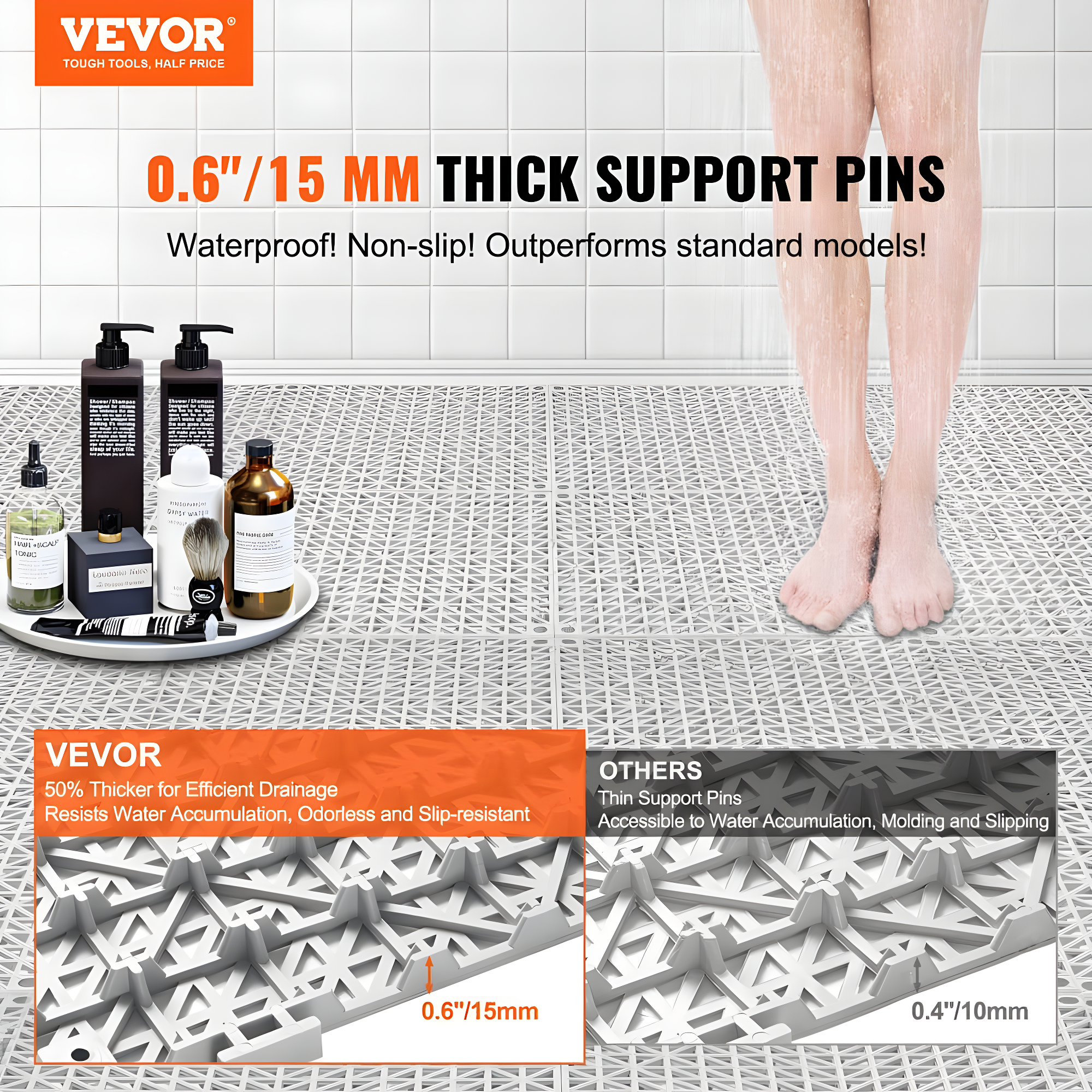 VEVOR 12'' W x 12'' L Garage Flooring Drain Tiles (Set of 12)