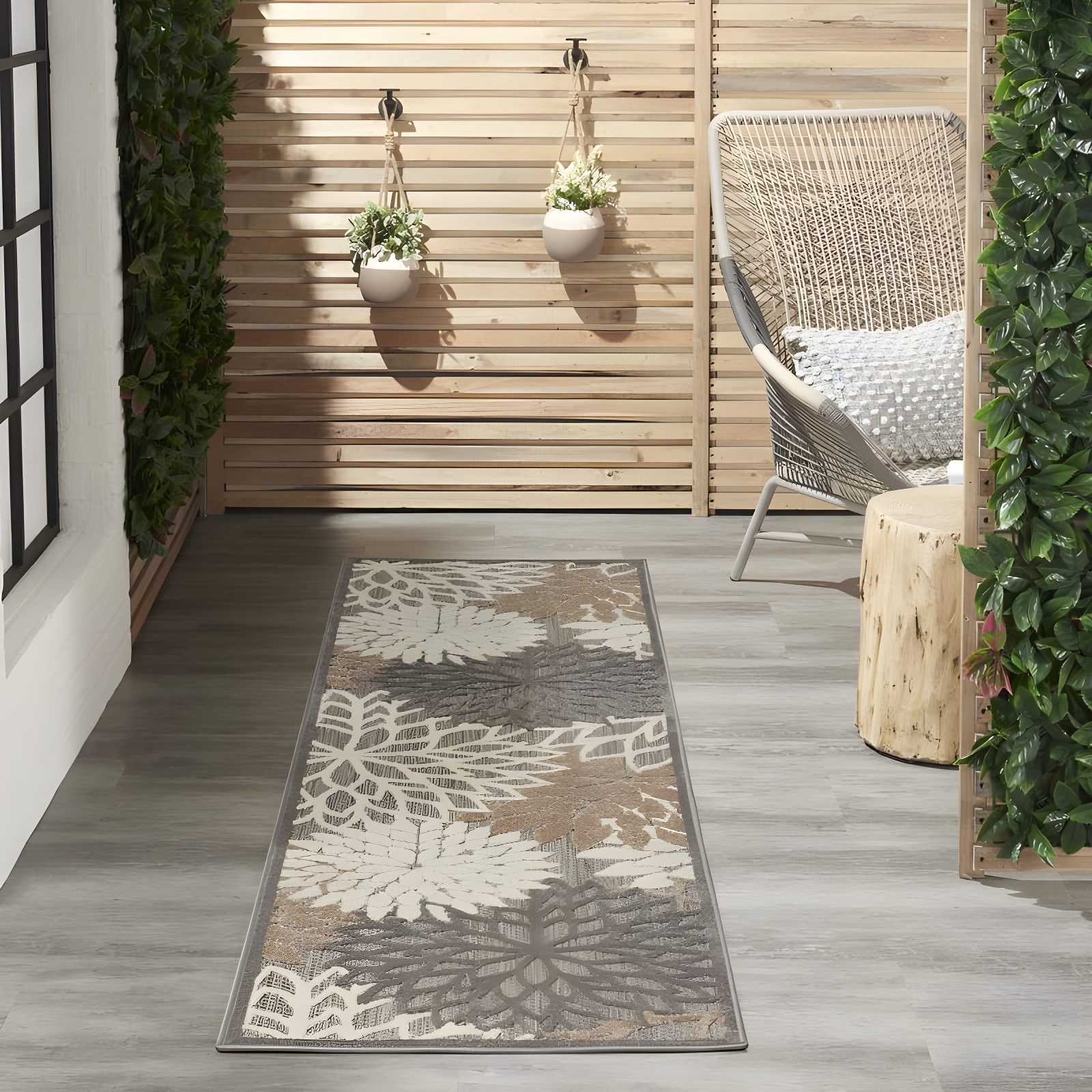 Nourison Aloha Floral Bloom Flatweave High-Low Indoor Outdoor Runner Rug Natural 2' x 6'