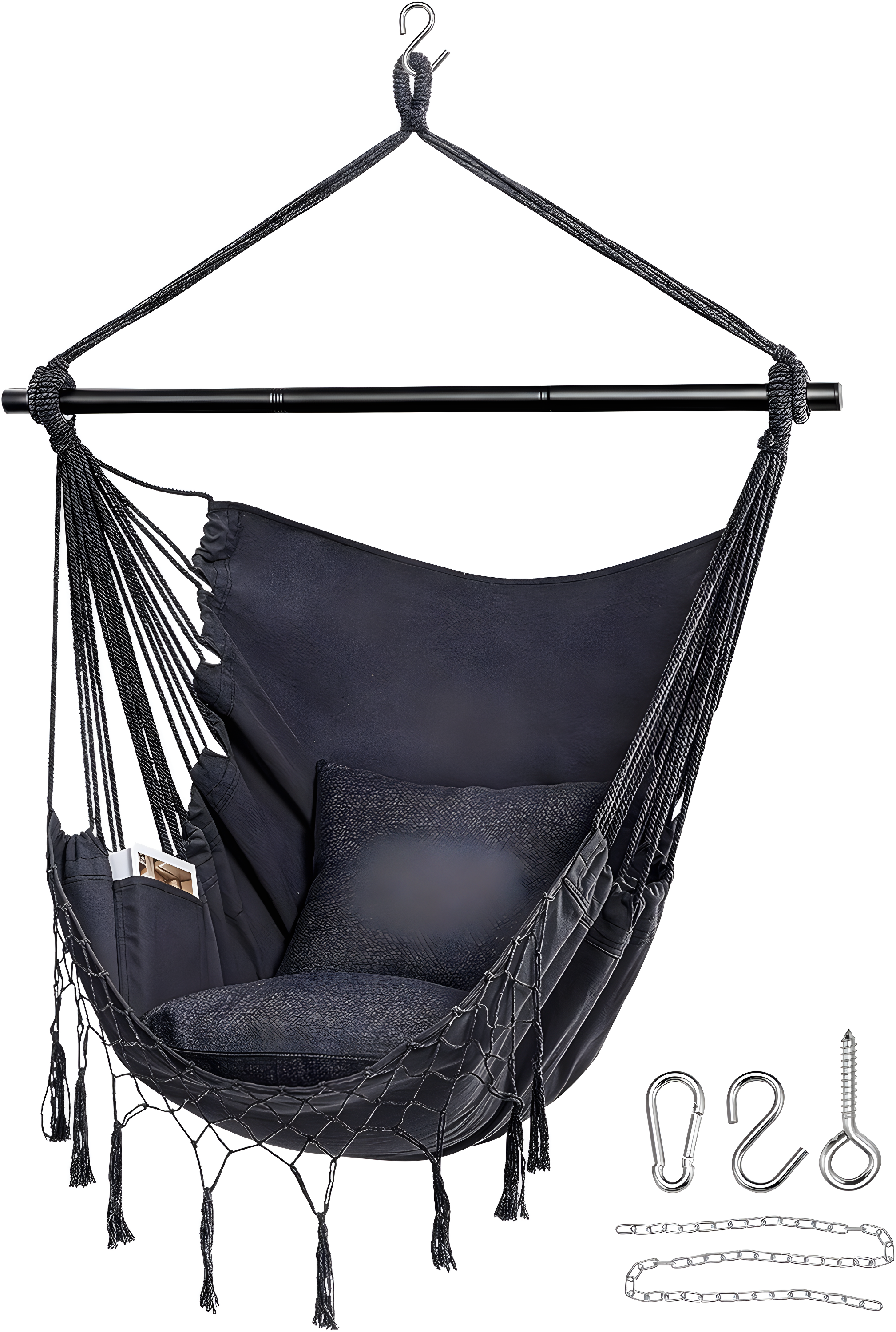 Jelofly Hammock Chair Large Hanging Rope Swing Seat Chair with Pocket Max 350 Lbs Superior Comfortable for Indoor Outdoor Home Bedroom Garden, Seat Cushions Not Included (Dark Grey)