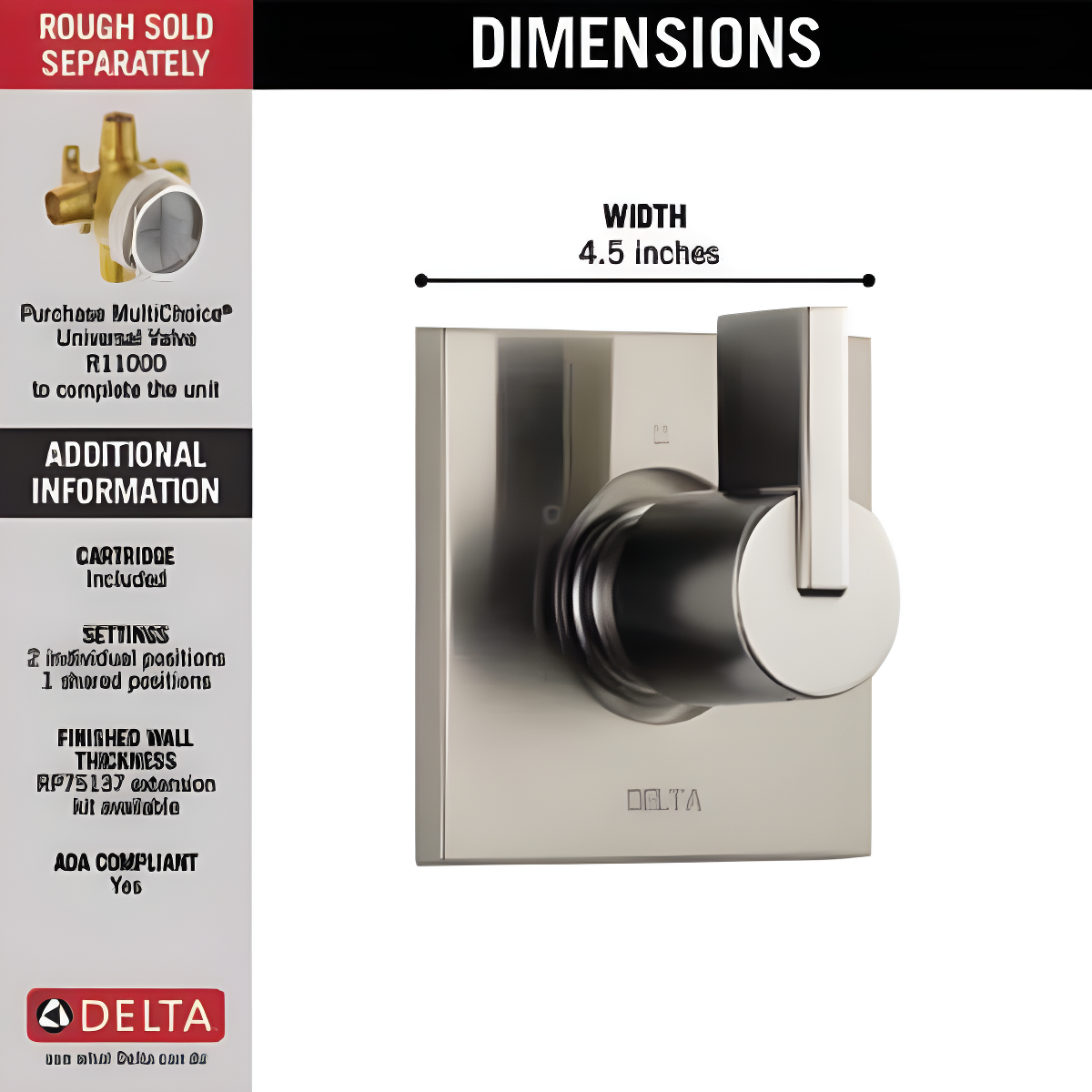 Vero 3-Setting Shower Handle Diverter Trim Kit, Diverter Valve Trim Kit