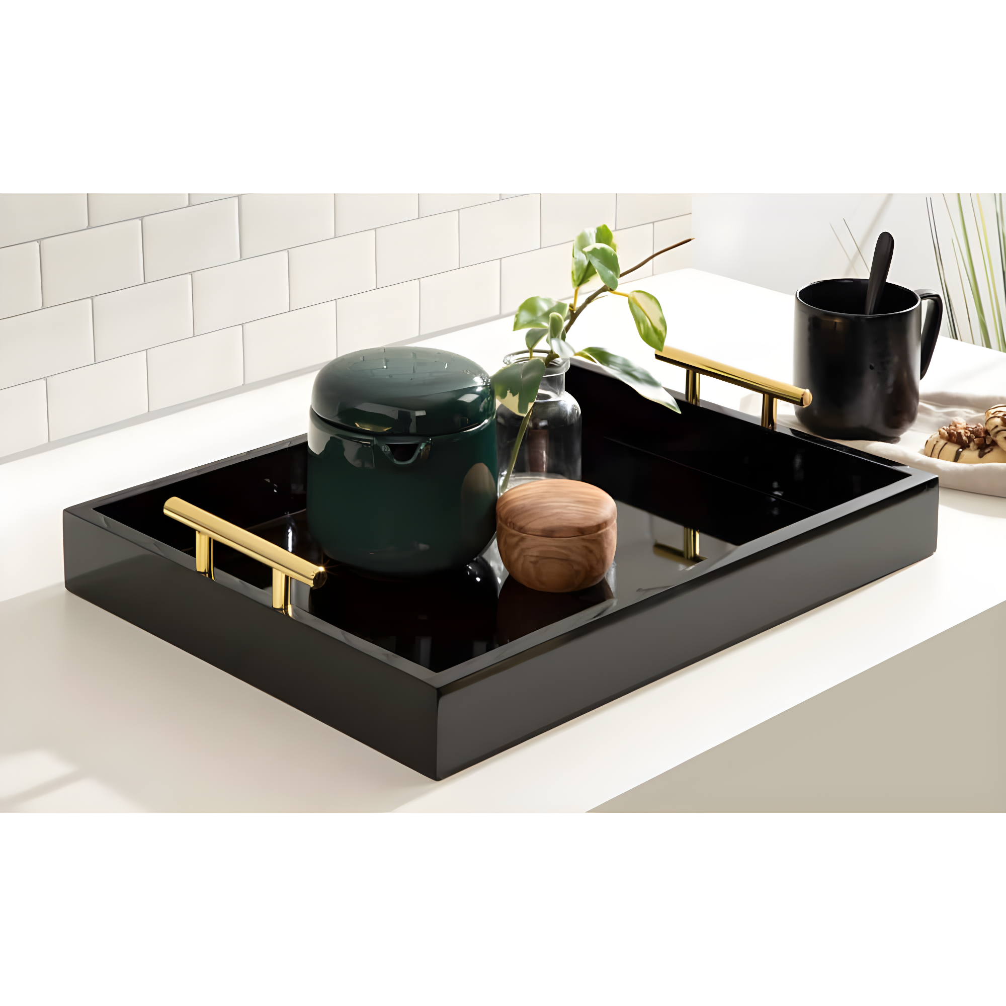 Kate and Laurel Lipton Tray, 16.5x12.25, Black and Gold