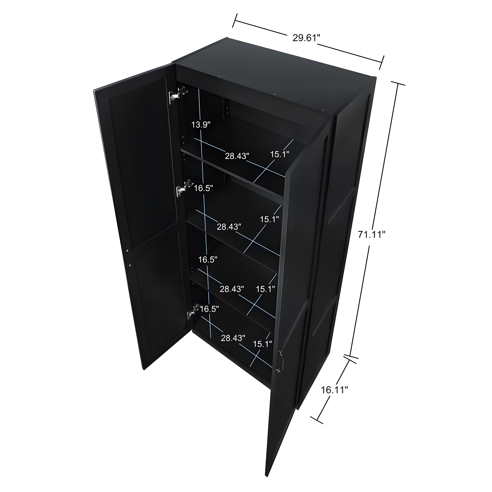 Hopkins Modern 4 Shelf Storage Closet Black - Manhattan Comfort: MDF, European Hinges, 71" High