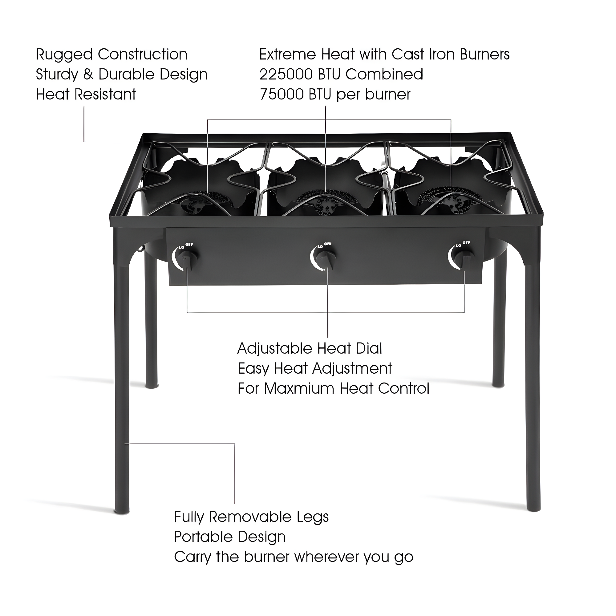 Costway Portable Propane 225,000-BTU 3 Burner Gas Cooker Outdoor Camp Stove BBQ