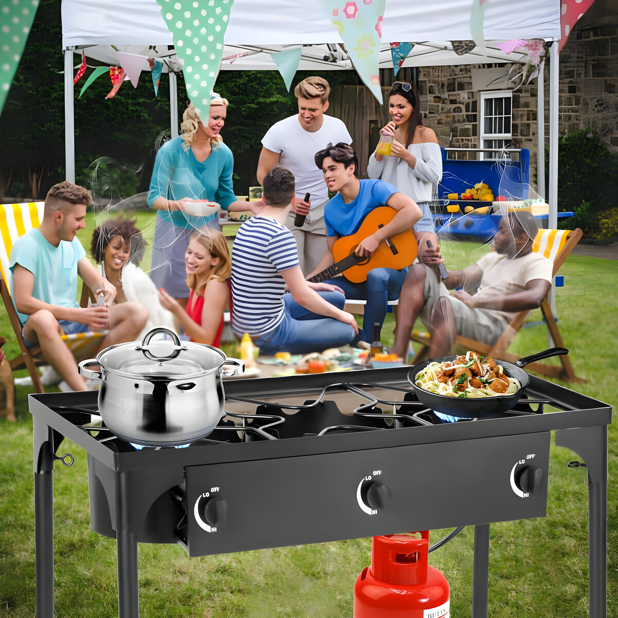 Costway Portable Propane 225,000-BTU 3 Burner Gas Cooker Outdoor Camp Stove BBQ
