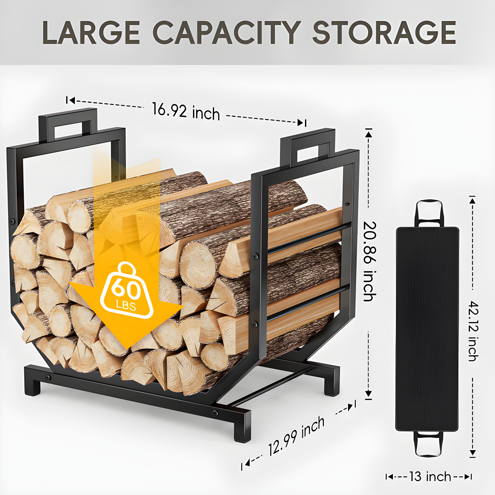 Heavy Duty Black Metal Firewood Holder With Removable Carrier For Indoor/Outdoor Wood Storage