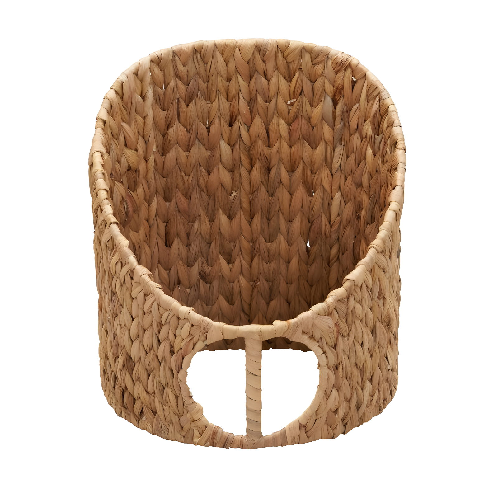 Household Essentials Oval Magazine Rack Hyacinth: Handwoven Water Hyacinth Basket with Cut-Out Handles, Light Brown