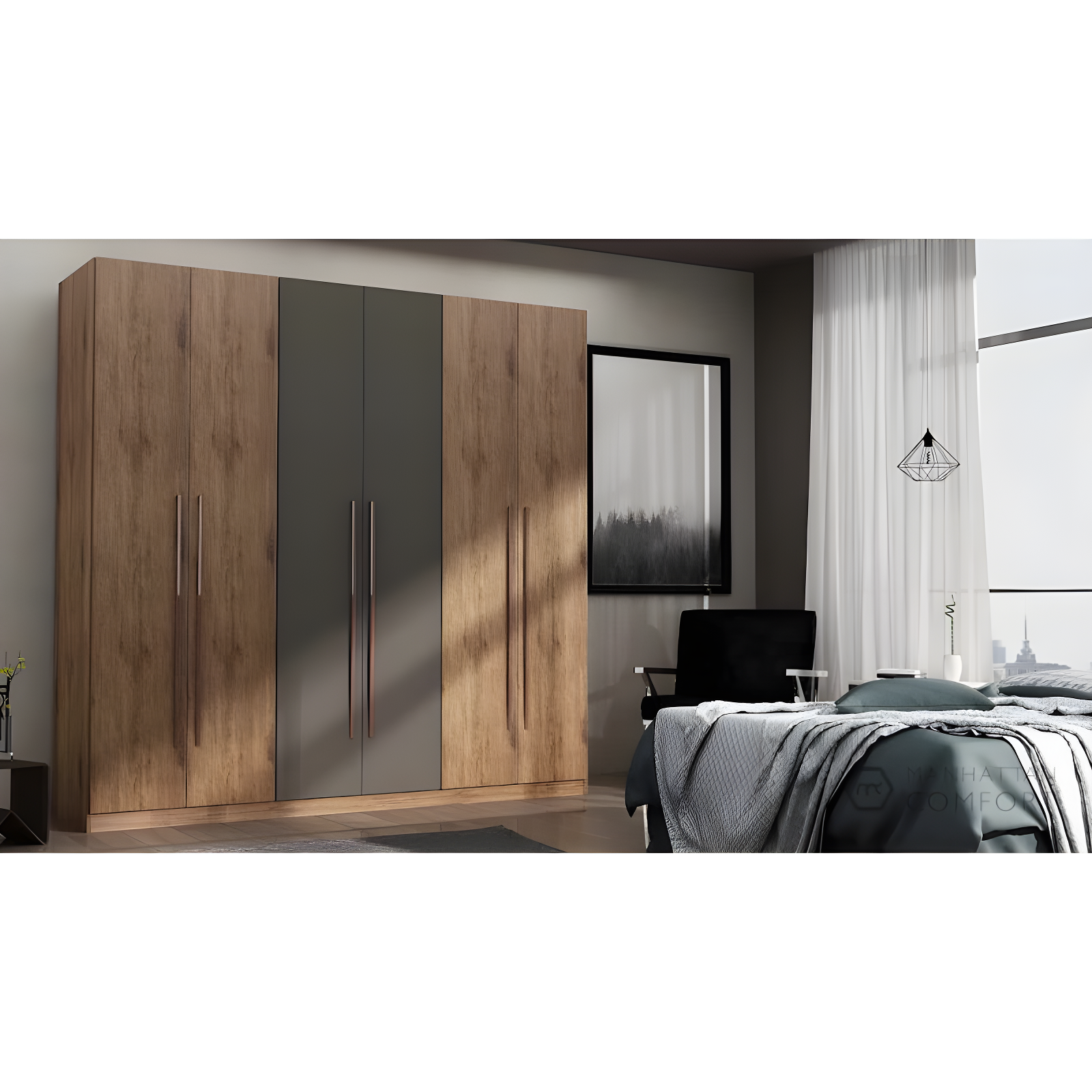 Manhattan Comfort Gramercy Wardrobe Armoire Closet Blue: MDF Composite Frame, 6 Doors, 4 Shelves, 2 Drawers