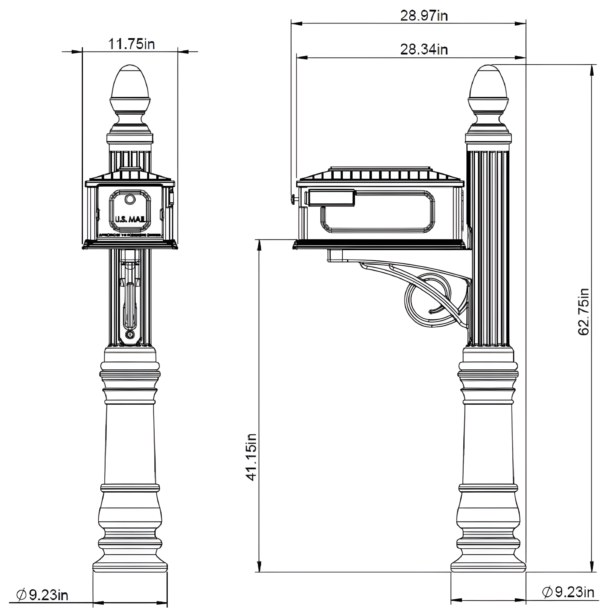 Gibraltar Mailboxes Stratford Decorative Plastic Post Mount Black Mailbox