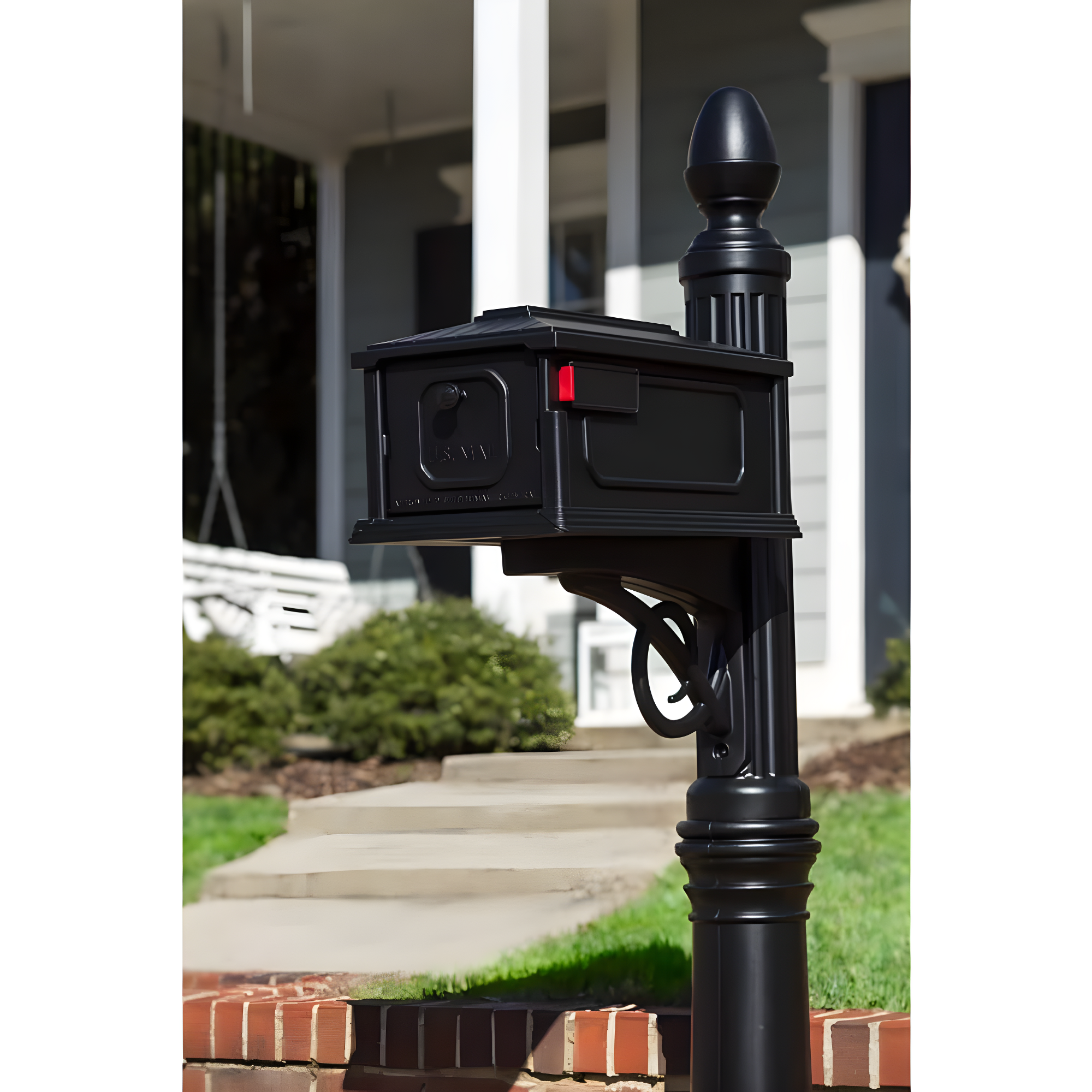 Gibraltar Mailboxes Stratford Decorative Plastic Post Mount Black Mailbox