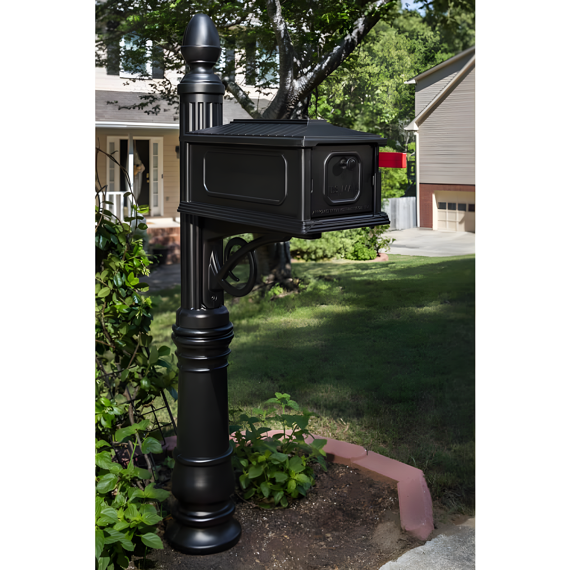 Gibraltar Mailboxes Stratford Decorative Plastic Post Mount Black Mailbox