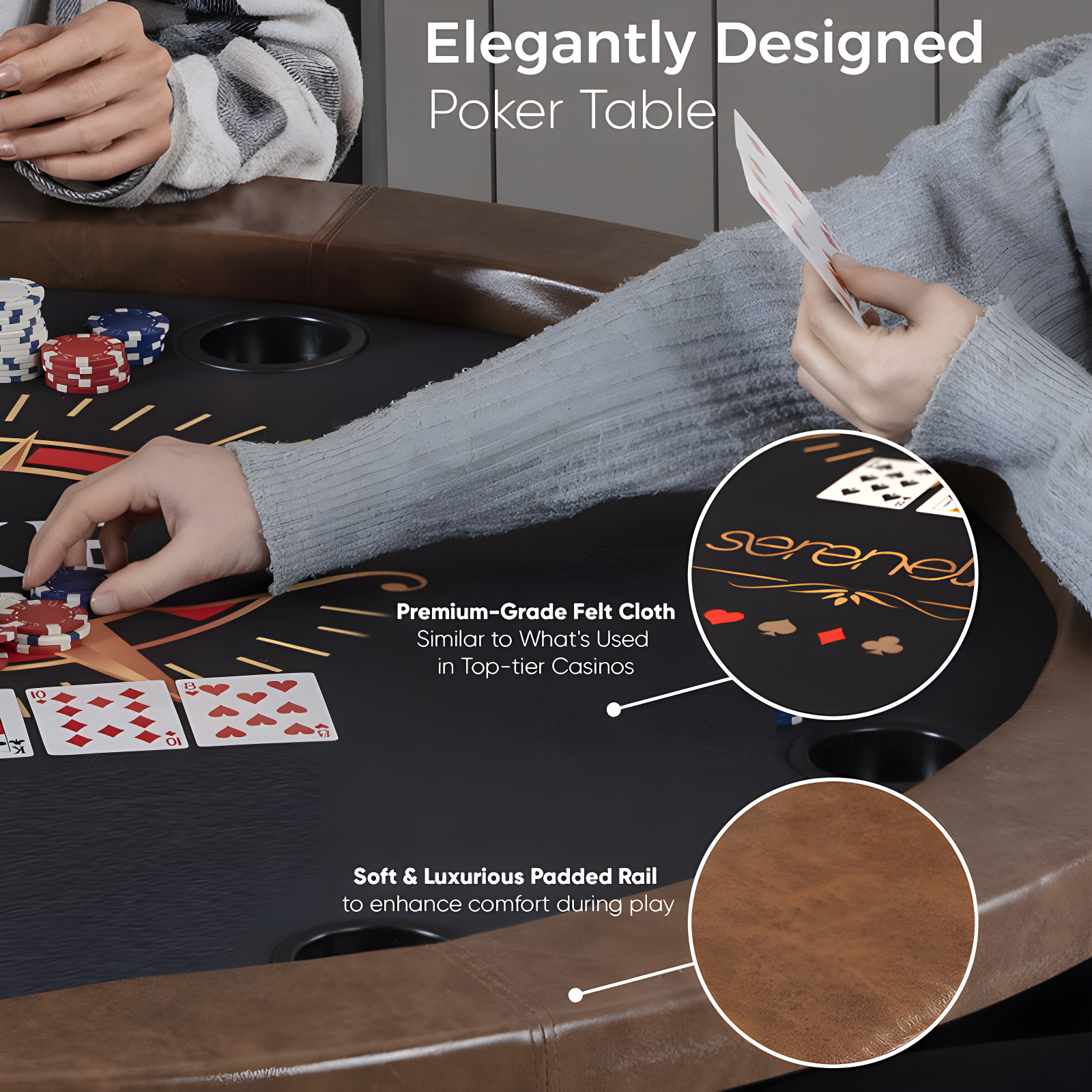 SereneLife 8-Player Foldable Rounded Poker/Casino Game Table with Cushioned Rail