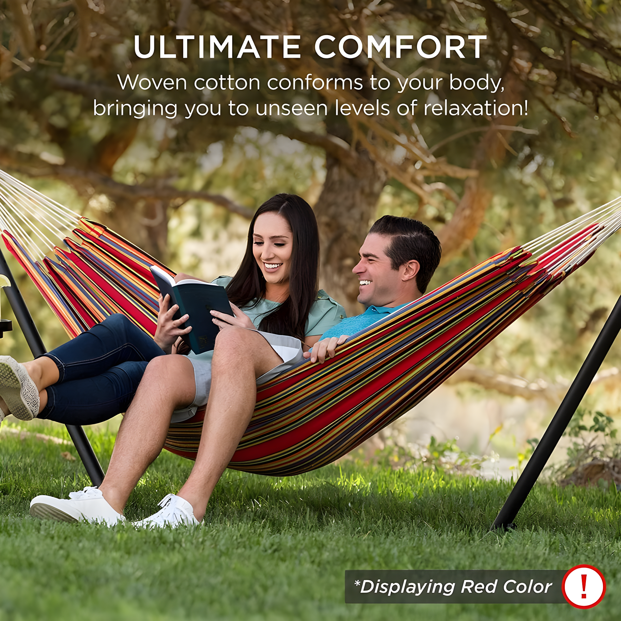 Knutsford 2-Person Brazilian-Style Cotton Double Hammock with Stand Set w/ Carrying Bag