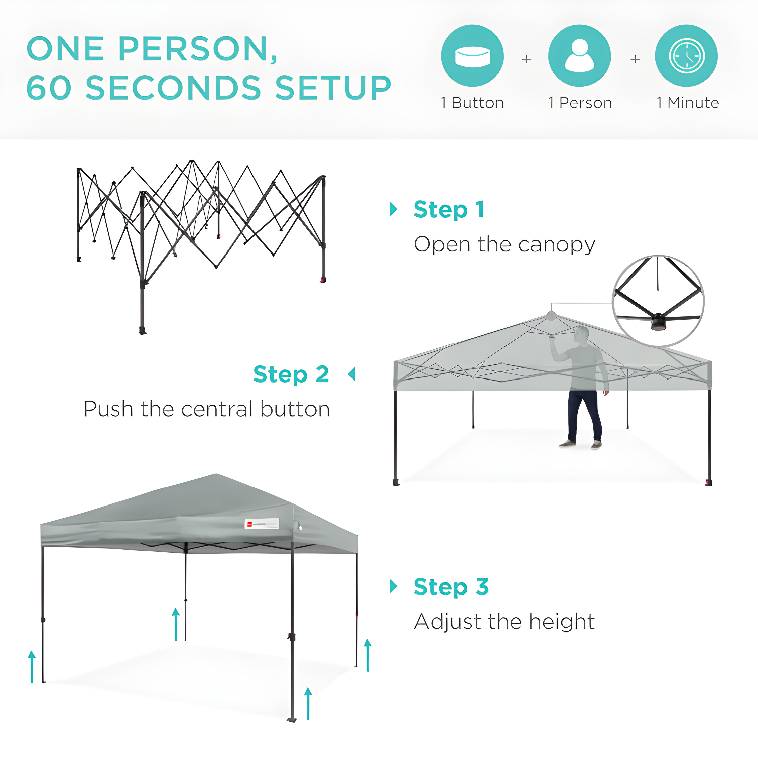 Best Choice Products Easy Setup Pop Up Canopy W/ 1-Button Setup, Wheeled Case, 4 Weight Bags