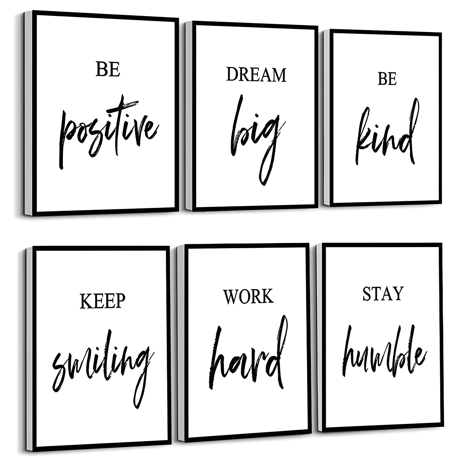 Red Barrel Studio® Inspirational Wall Art, Framed Motivational Canvas Wall Art Positive Quote For Living Room Bedroom Office, Stretched Ready To Hang (Set Of 6, 8X10in, Framed)