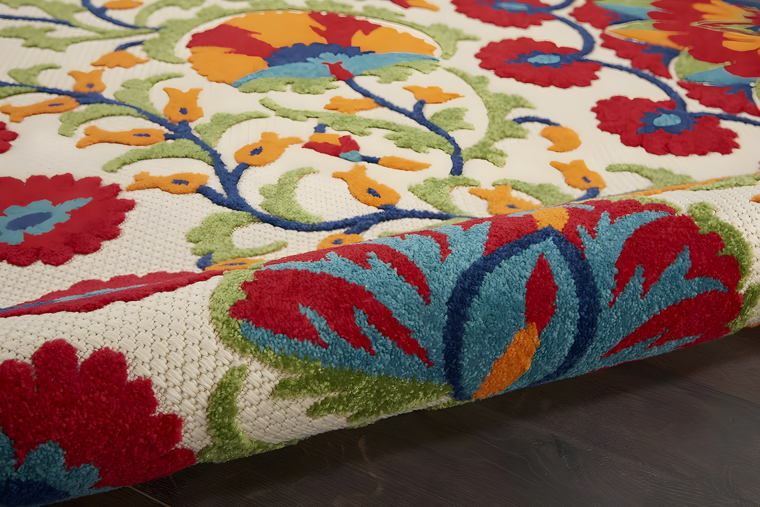 Nourison Aloha Floral Easy Care Flatweave High-Low Indoor Outdoor Area Rug Red/Multi 7' x 10'