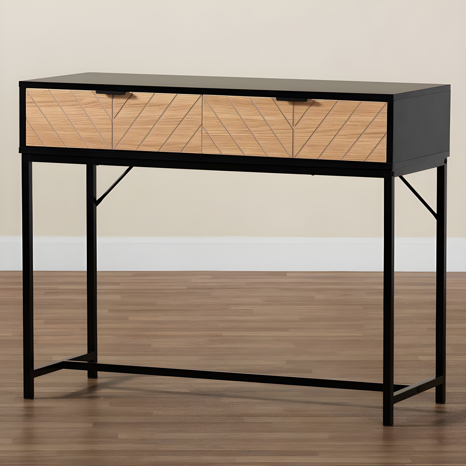 Jacinth Two-Tone Wood and Metal 2 Drawer Console Table Black/Natural Brown - Baxton Studio: Industrial Style, Secure Storage, Assembly Required