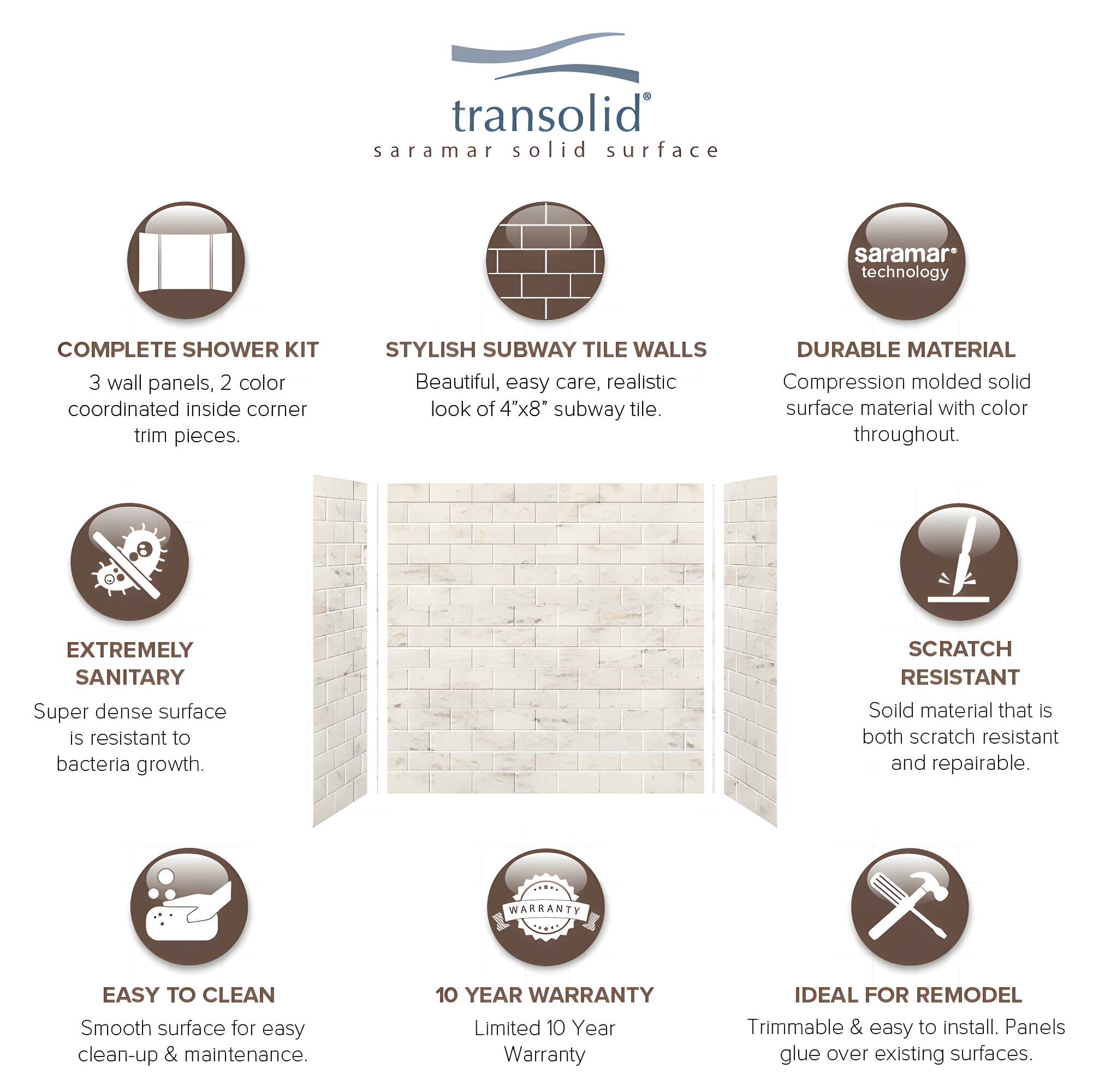 Transolid SaraMar 60'' W 36'' D 60'' H Glue Up Solid Surface Wall