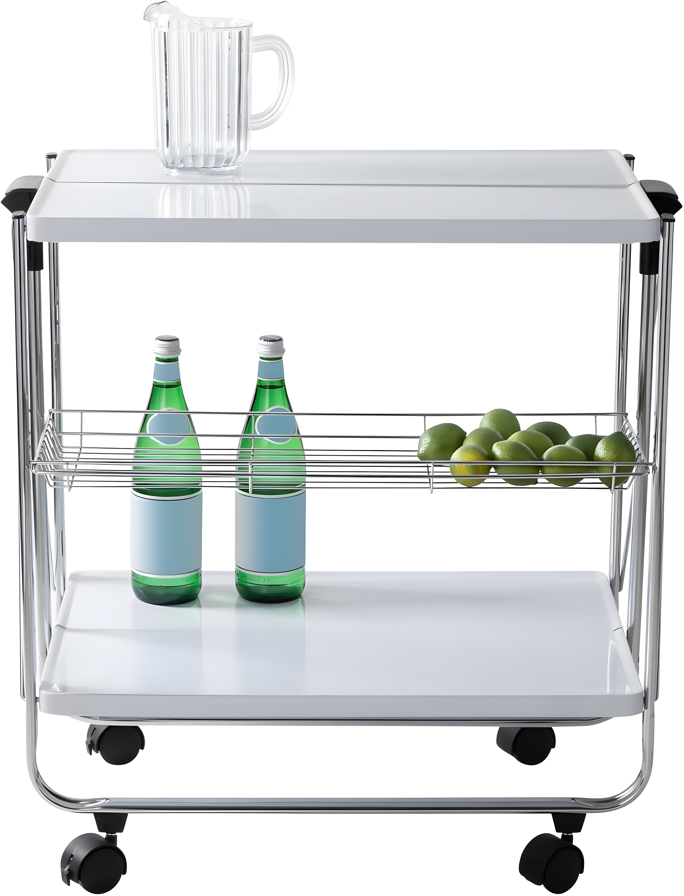 Honey-Can-Do Foldable Cart White/Chrome: Utility Storage Cart, Rolling & Collapsible, 2 Shelves, Steel, Universal Placement