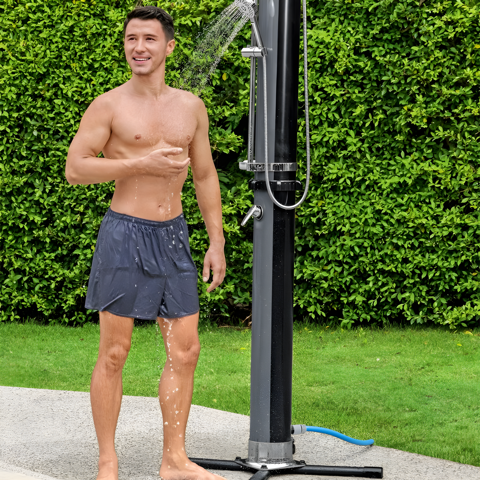 Bestway SolarFlow 9.2 Gallon Water Capacity Solar Heat Outdoor Shower with Adjustable Shower Head, Multiple Spray Settings and Quick Connector, Black