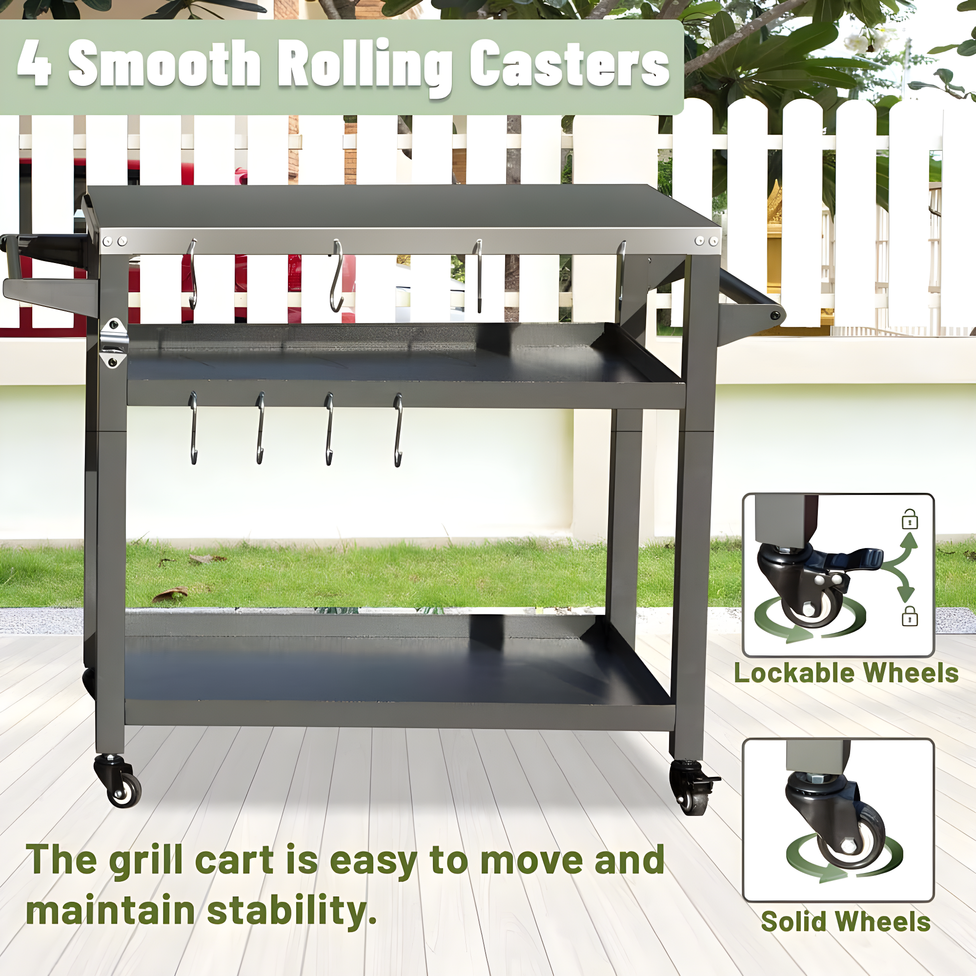 GZMWON 3-Shelf Outdoor Grill Table, Grill Cart Outdoor With Wheels, Pizza Oven Table And Food Prep Table, Blackstone Table Grill Stand  Blackstone Griddle  Outside BBQ