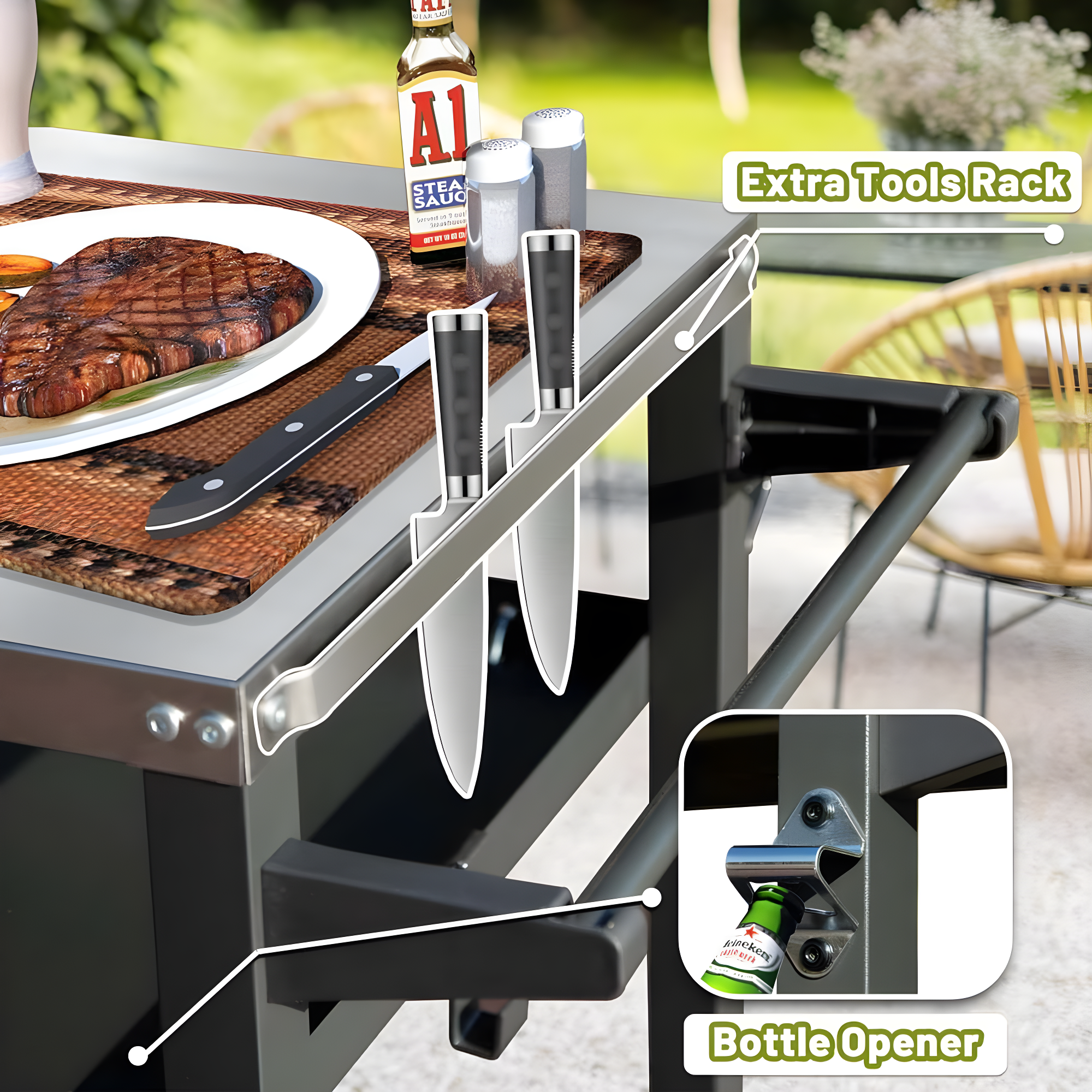 GZMWON 3-Shelf Outdoor Grill Table, Grill Cart Outdoor With Wheels, Pizza Oven Table And Food Prep Table, Blackstone Table Grill Stand  Blackstone Griddle  Outside BBQ