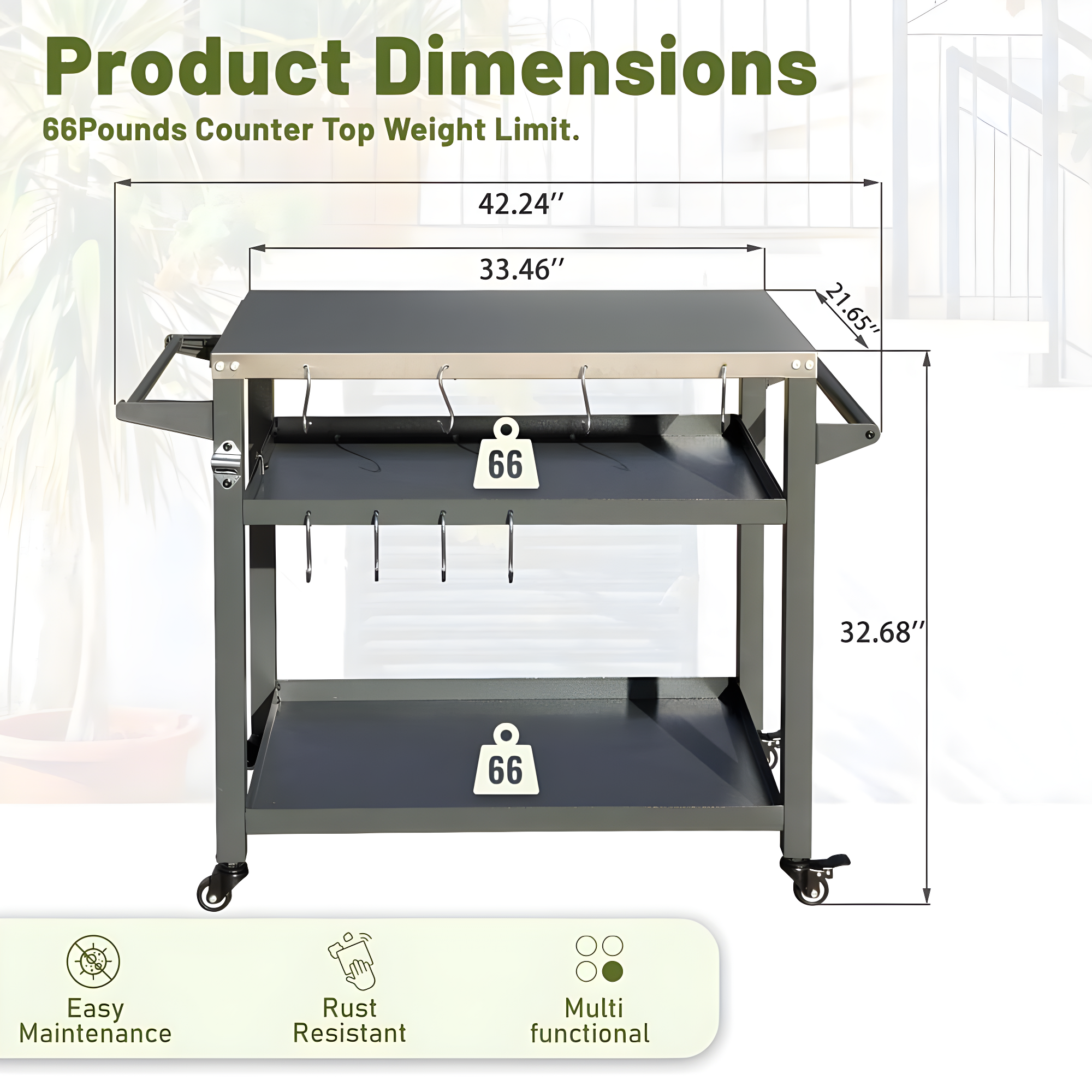 GZMWON 3-Shelf Outdoor Grill Table, Grill Cart Outdoor With Wheels, Pizza Oven Table And Food Prep Table, Blackstone Table Grill Stand  Blackstone Griddle  Outside BBQ