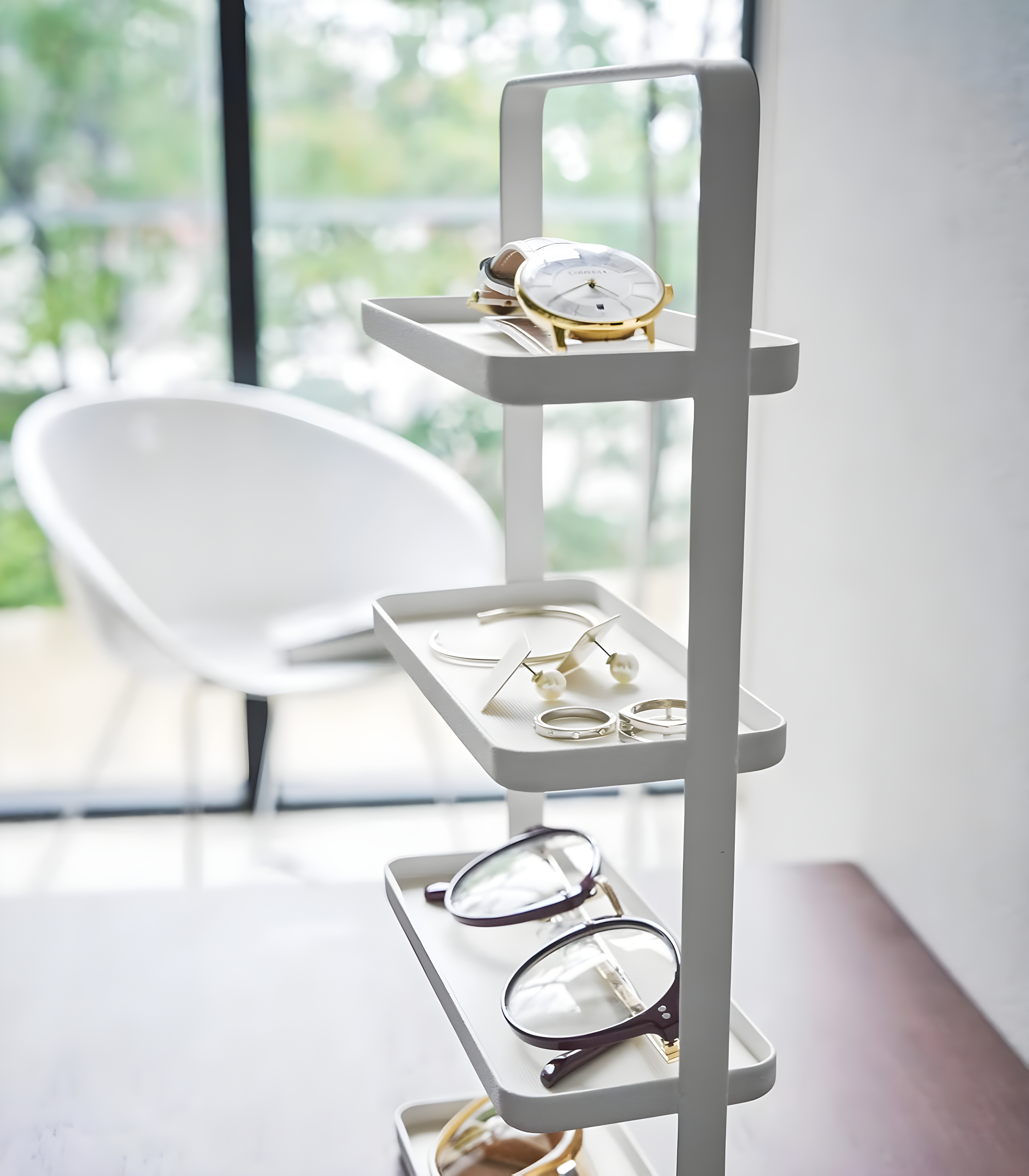 Tower Yamazaki Home 4-Tier Accessory Tray, Jewelry Holder & Storage Organizer, Steel, Handle