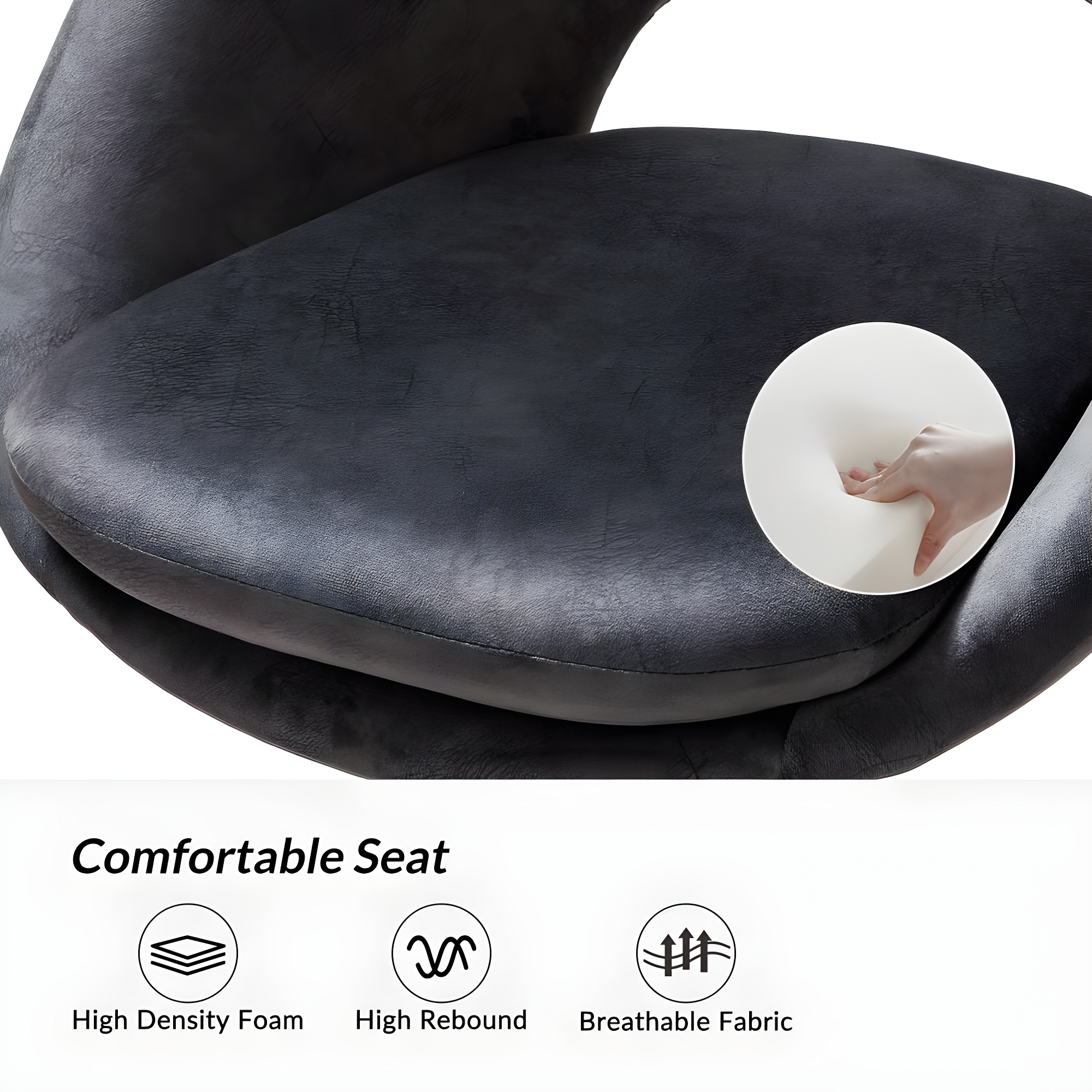 Velvet Swivel Rolling Home Office Chair Height Adjustable Computer Task Chair Metal Base Bedroom Charcoal