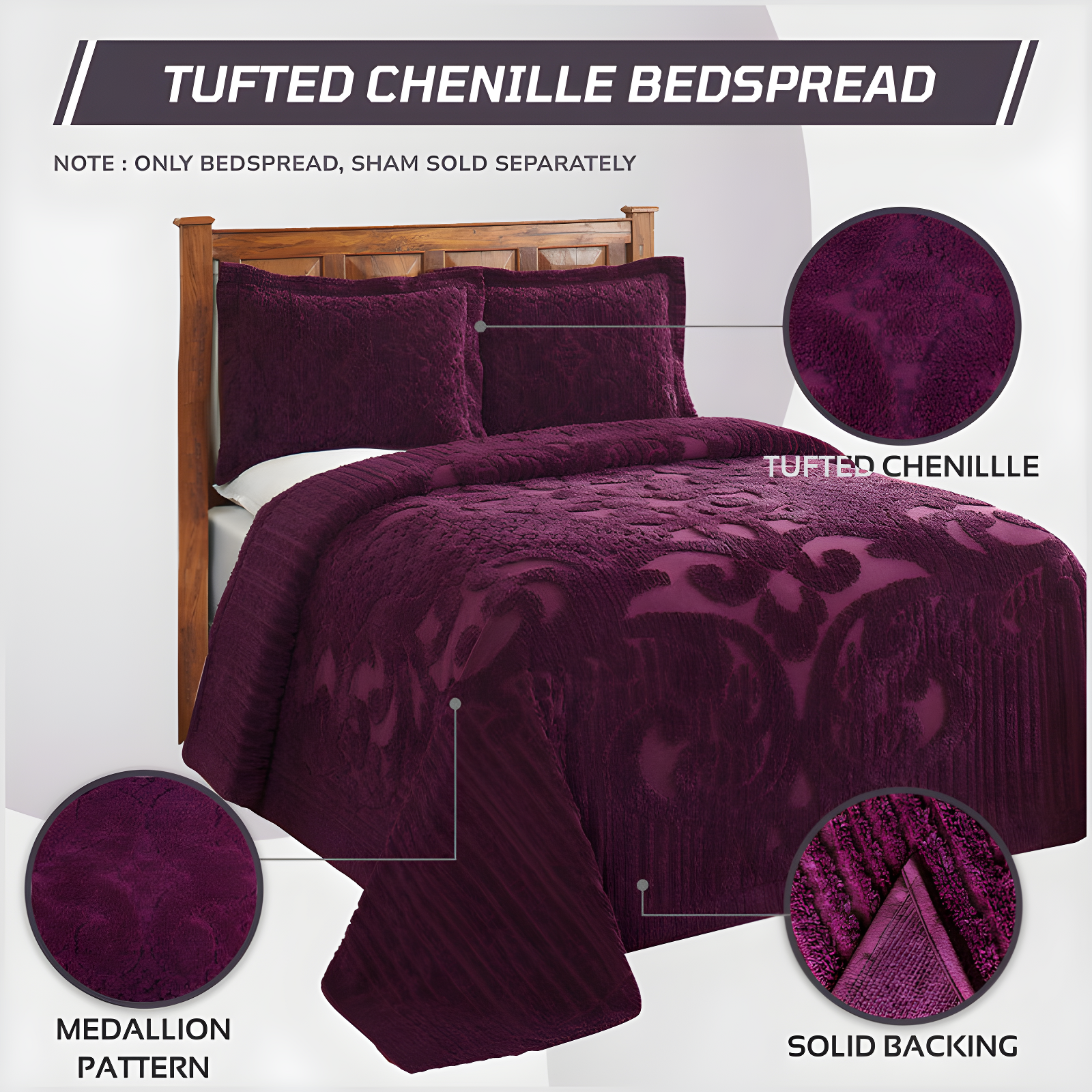 Better Trends Ashton 100% Cotton Chenille Bedspread with Medallion Pattern,  Soft & Breathable Coverlet, Luxurious Bedding for All Seasons, Machine Washable