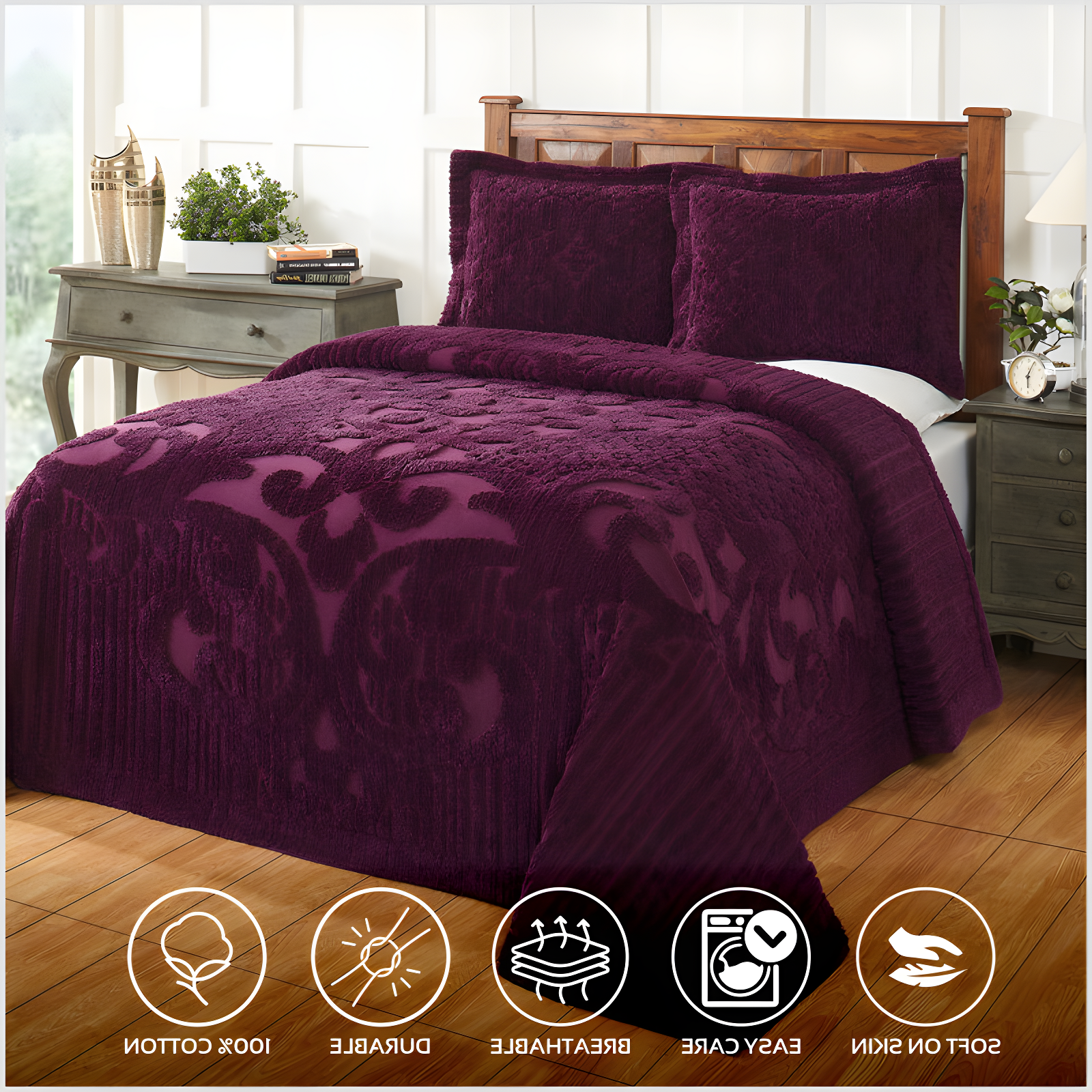 Better Trends Ashton 100% Cotton Chenille Bedspread with Medallion Pattern,  Soft & Breathable Coverlet, Luxurious Bedding for All Seasons, Machine Washable