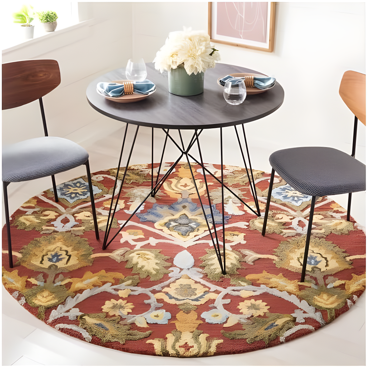 Blossom BLM402 Hand Tufted Area Rug - Red/Multi - 4' round - Safavieh.