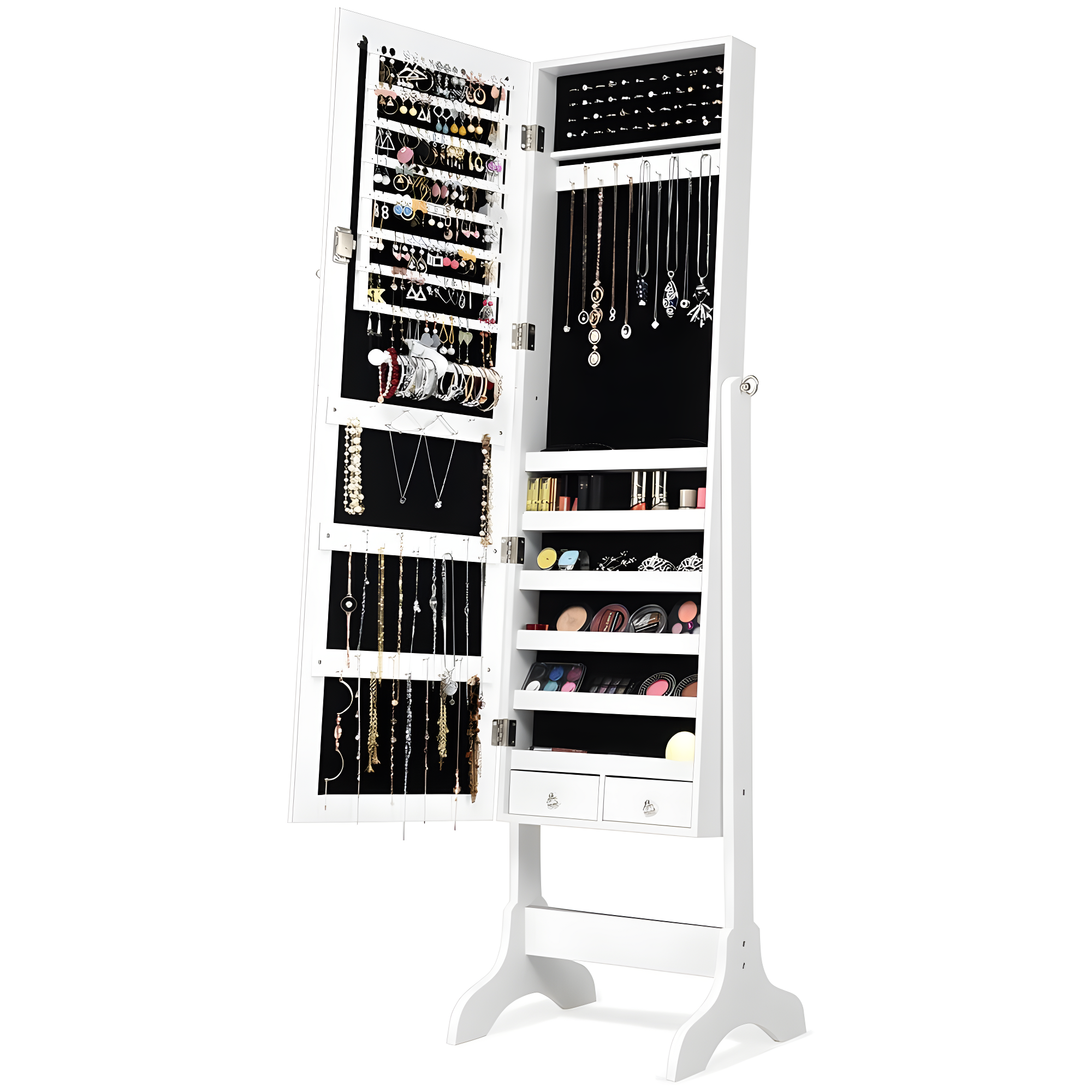 Costway Mirrored Jewelry Cabinet Organizer Storage Box White