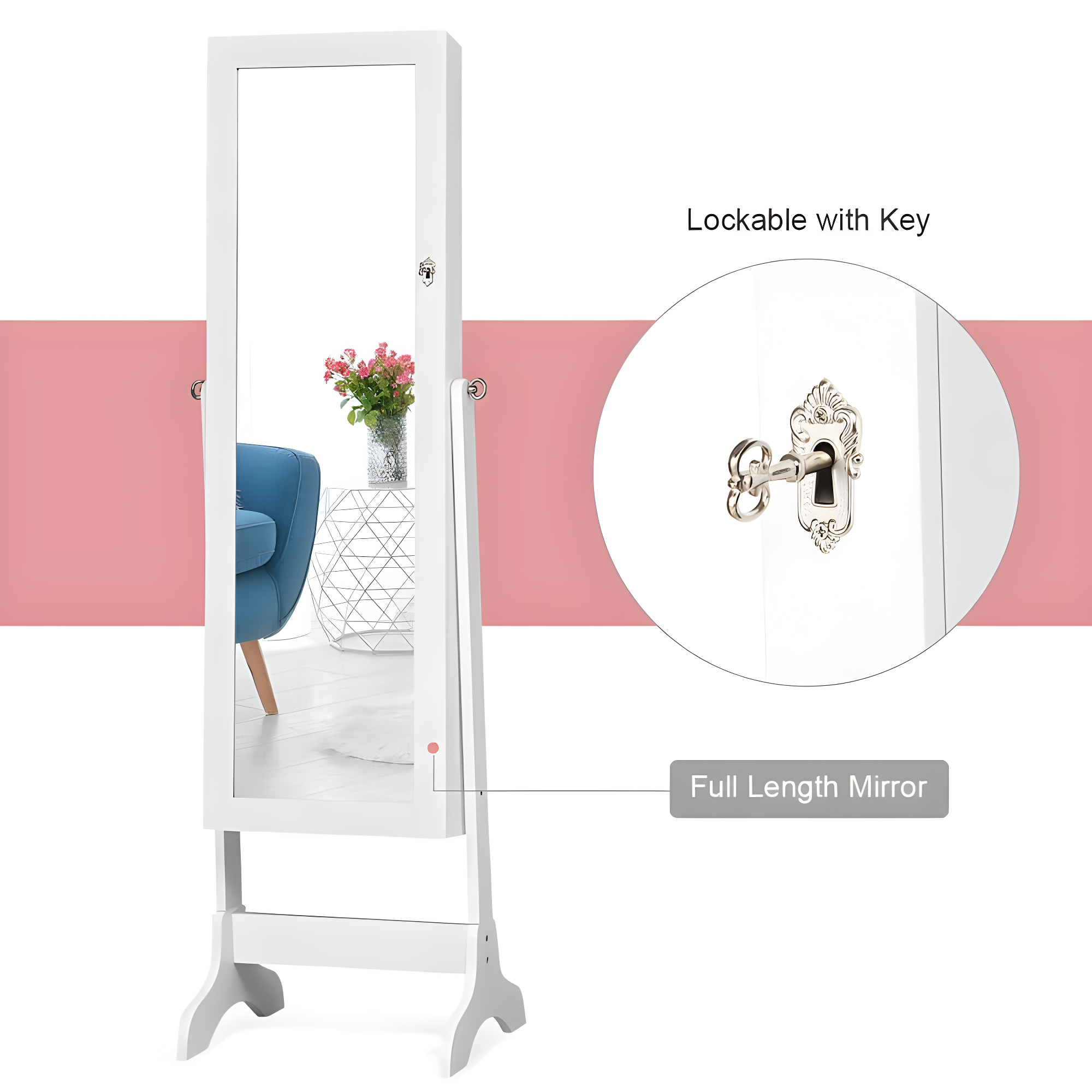 Costway Mirrored Jewelry Cabinet Organizer Storage Box White