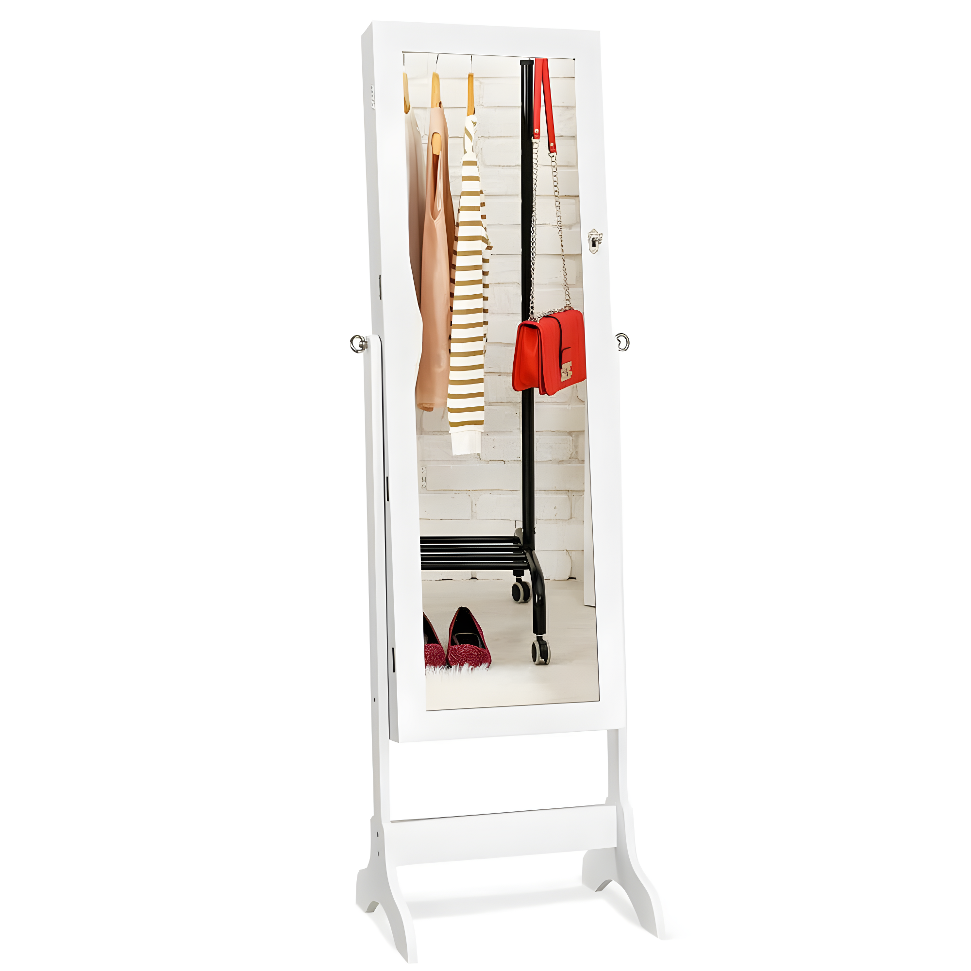 Costway Mirrored Jewelry Cabinet Organizer Storage Box White