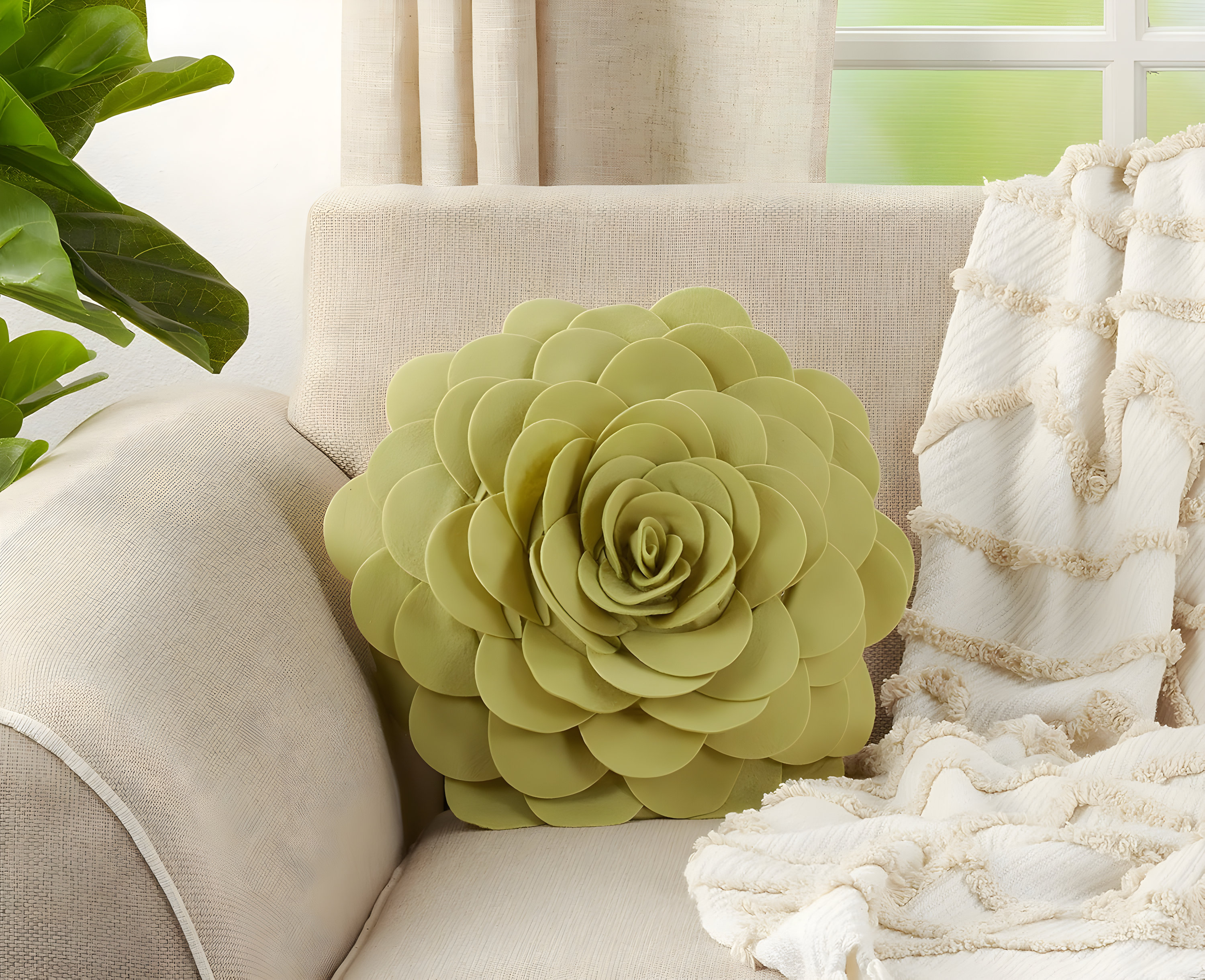 Saro Felt Collection Appliqued Felt Throw Pillow