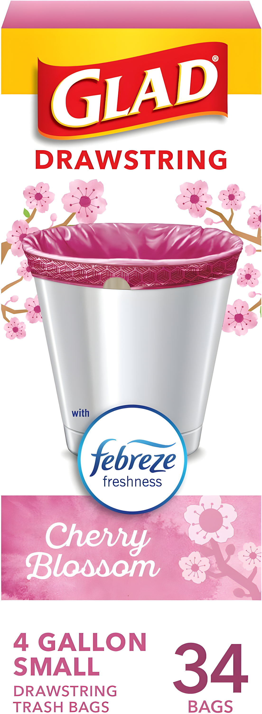 Glad Small Drawstring Trash Bags - Cherry Blossom - 34ct/4gal