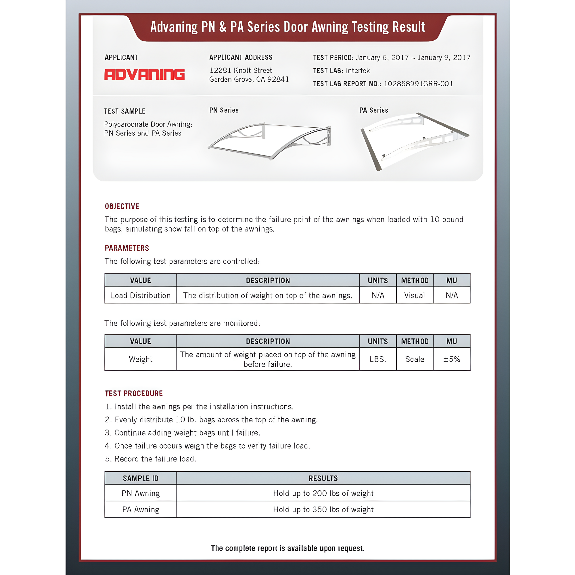 Advaning 7.9'' D Polycarbonate Cover Retractable Door / Window Awning