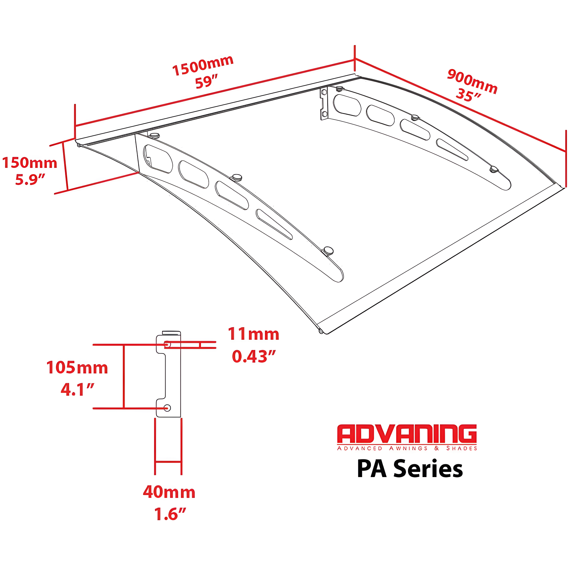 Advaning 7.9'' D Polycarbonate Cover Retractable Door / Window Awning