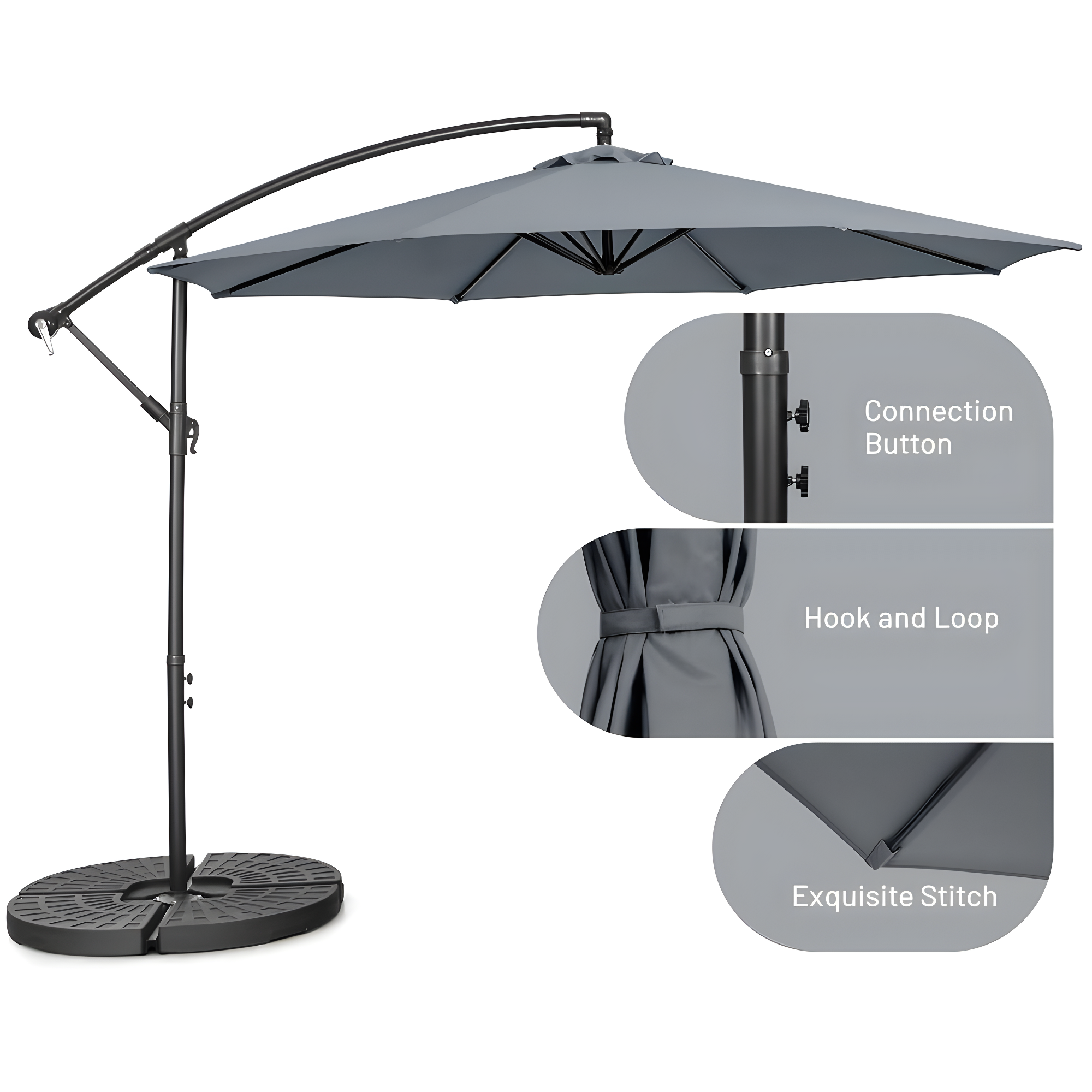 Costway  10 FT Patio Offset Umbrella w/8 Ribs Cross Base Tilt Grey