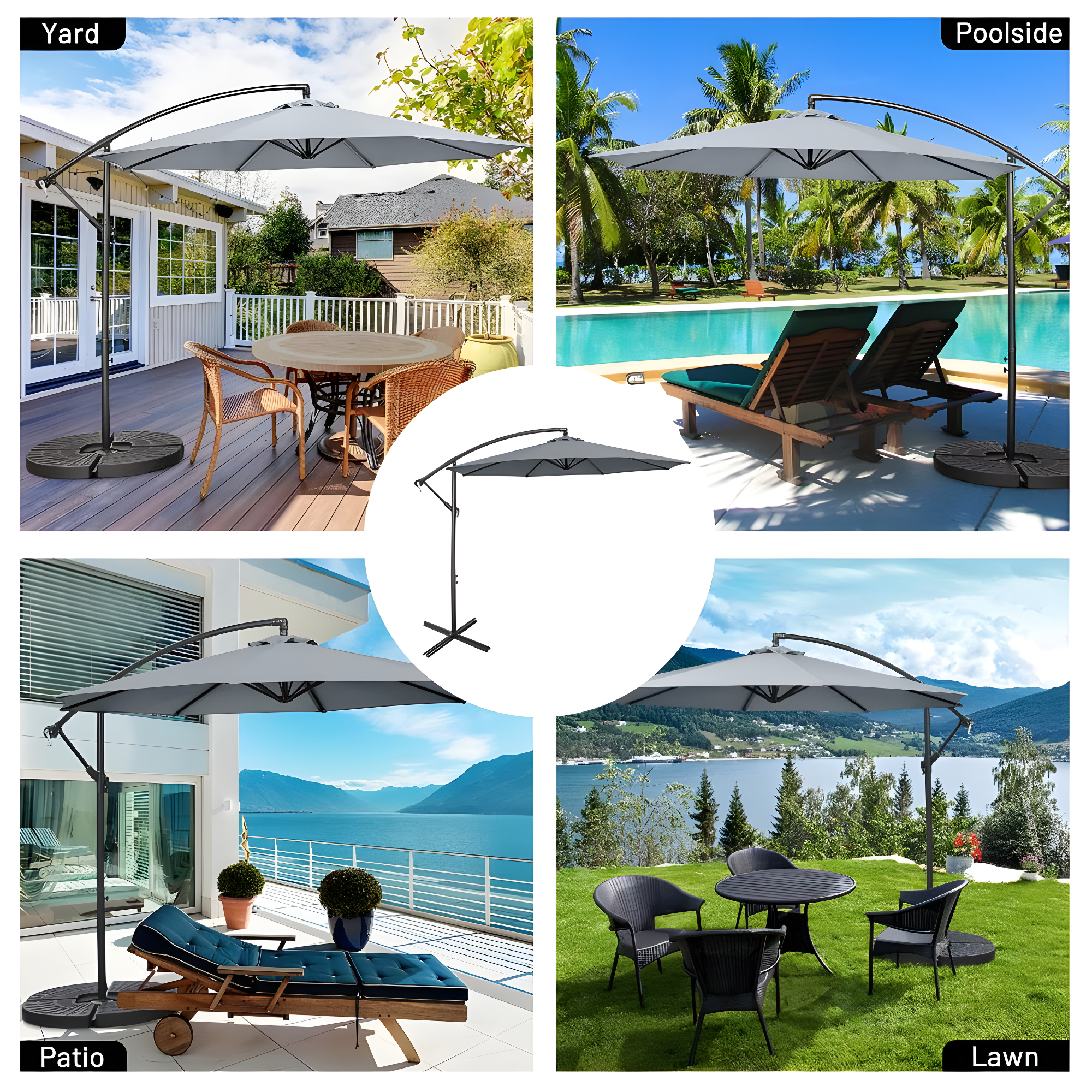 Costway  10 FT Patio Offset Umbrella w/8 Ribs Cross Base Tilt Grey
