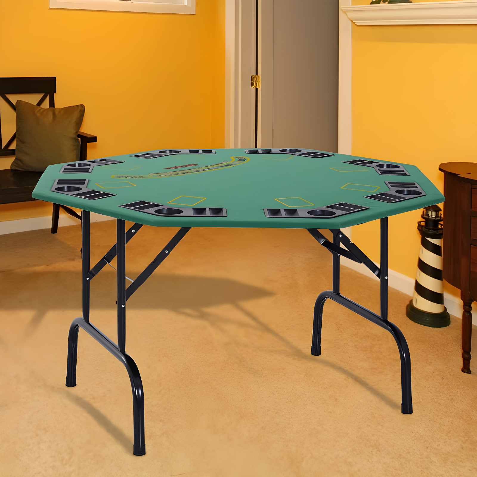 Soozier 47.25" 8 Player Folding Octagon Poker Table for Blackjack Poker Game with Cup Holders, Green