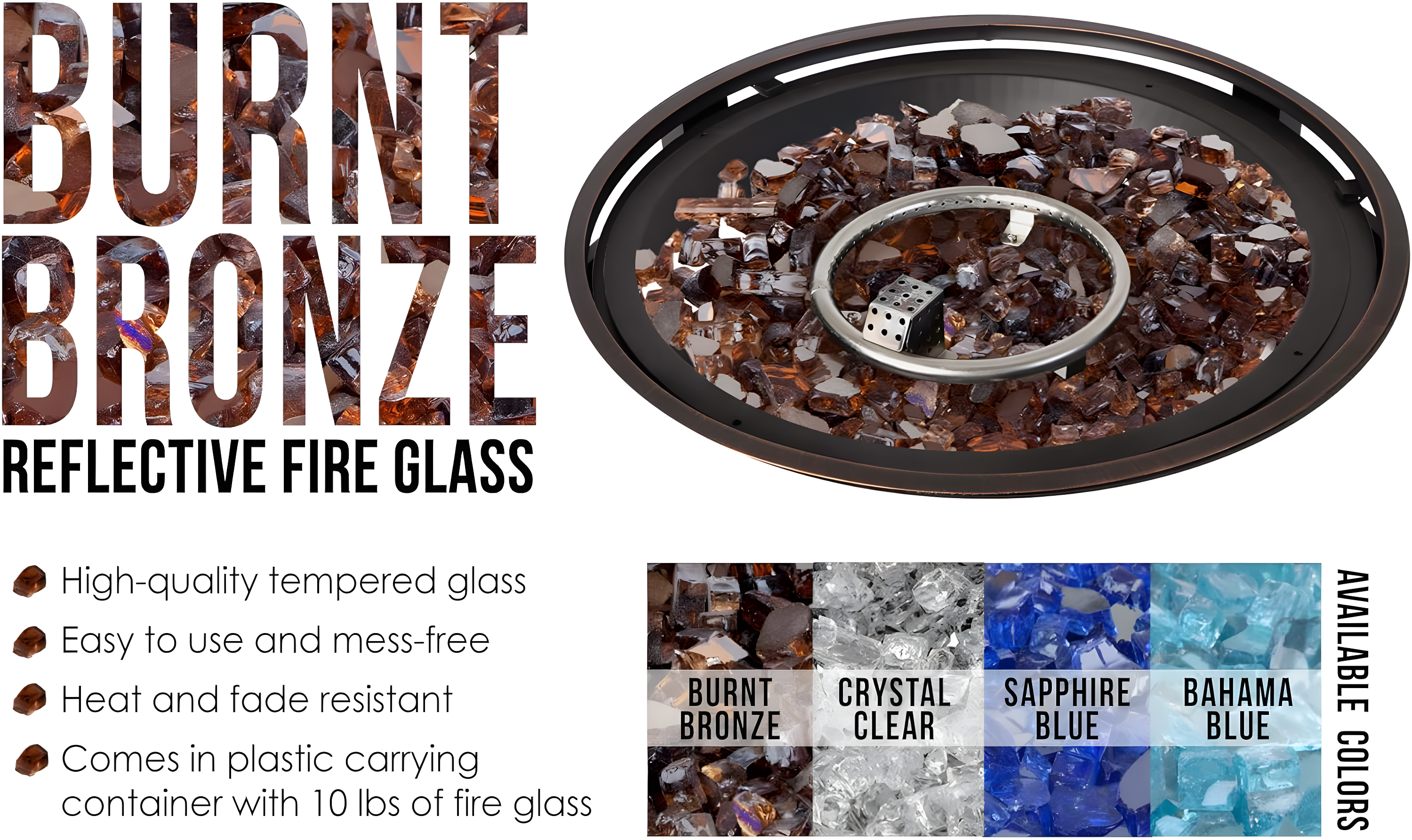 Fire Sense Fire Sense Premium Sparkling Reflective Tempered Fire Glass for Fire Pits Easy to Install-10 Lbs Crystal Clear