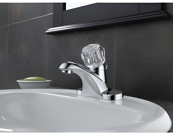 Foundations Centerset Bathroom Faucet with Single Push Tilt Handle