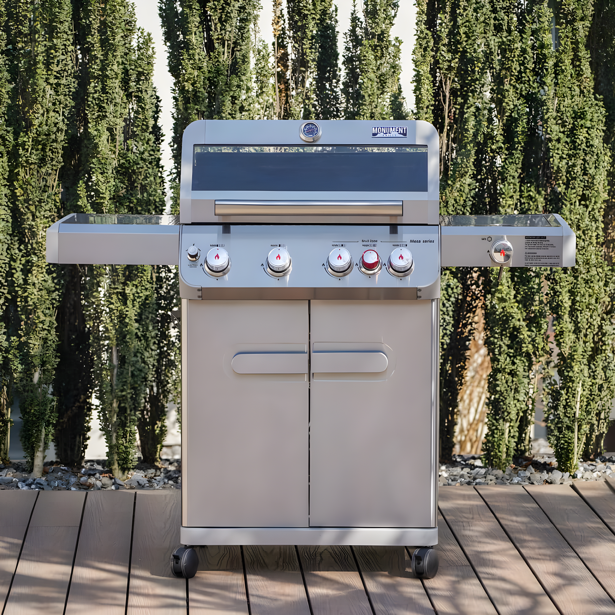 Monument Grills Mesa 415BZ,4-Burner Liquid Propane Infrared Gas Grill with Side Burner and Cabinet, 62,000 BTU – Perfect for Family BBQs