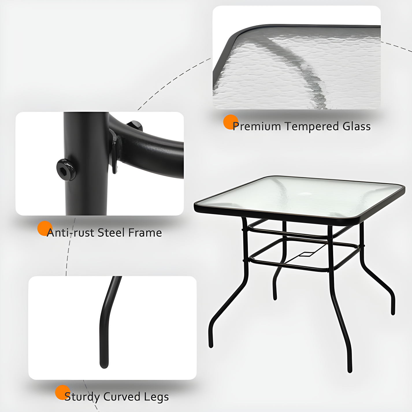 Lark Manor™ Aliyahna 32'' Patio Square Table Tempered Glass Steel Frame Outdoor Pool Yard Garden