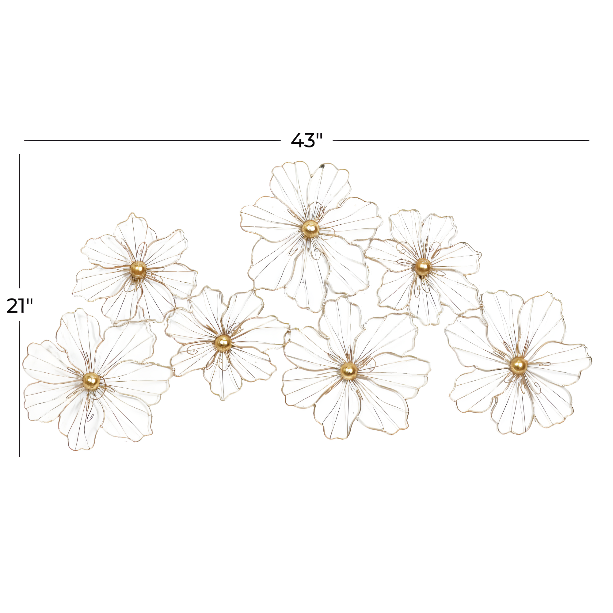 Metal Wire Foiled Floral Home Wall Decor with Scroll Accents