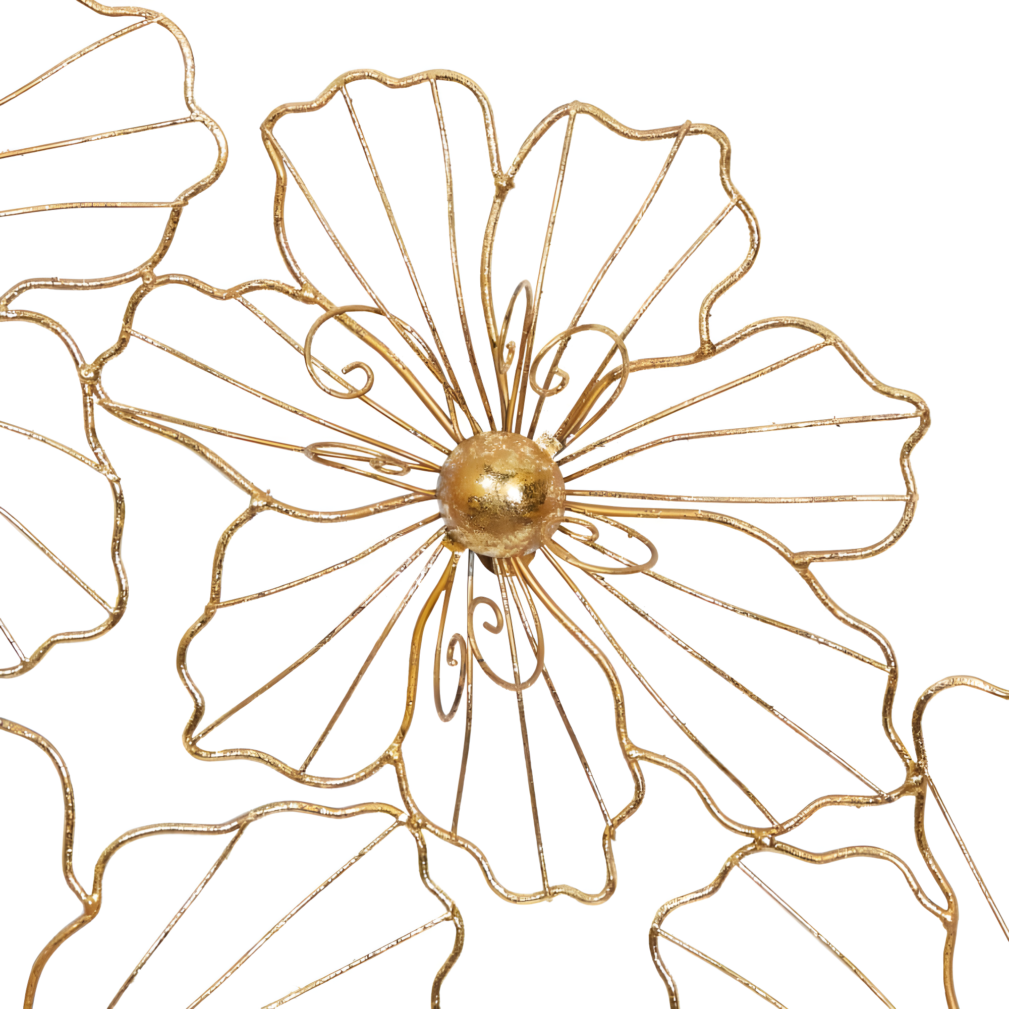 Metal Wire Foiled Floral Home Wall Decor with Scroll Accents