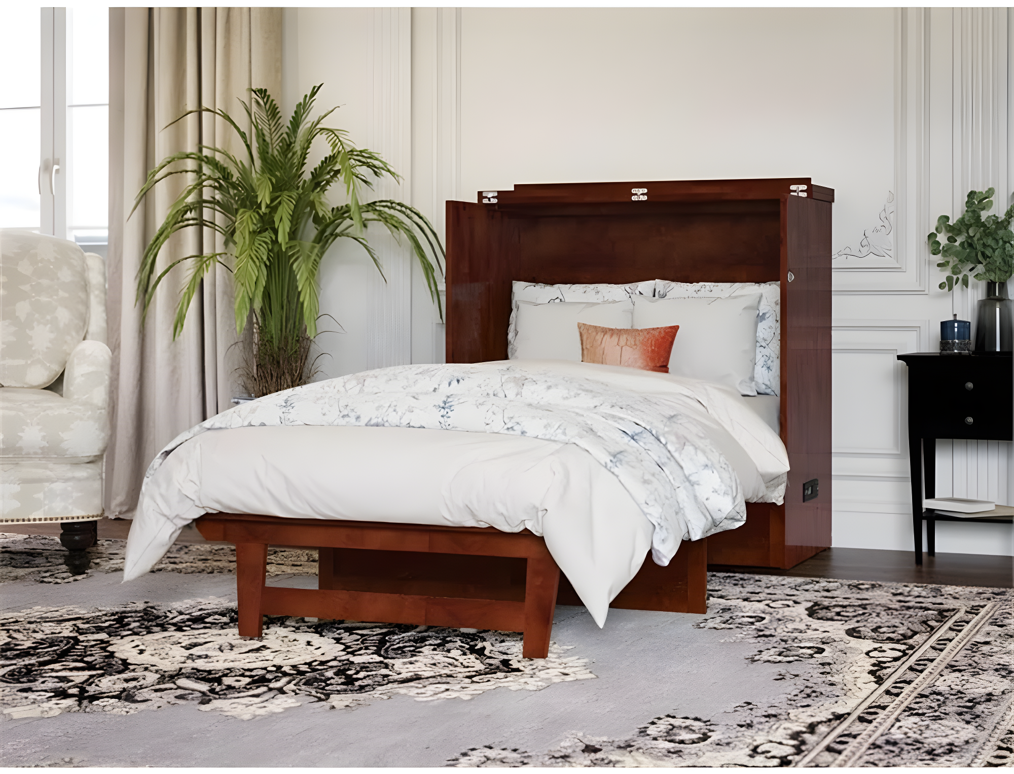 AFI Northfield Walnut Twin XL Solid Wood Murphy Bed Chest