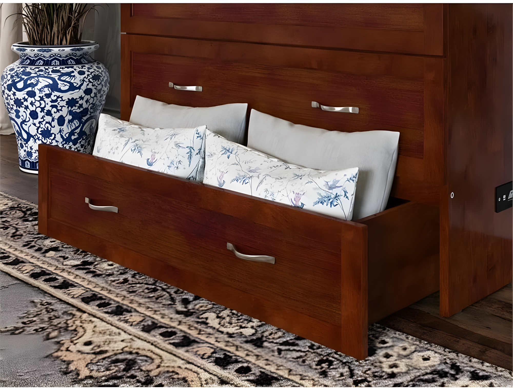 AFI Northfield Walnut Twin XL Solid Wood Murphy Bed Chest