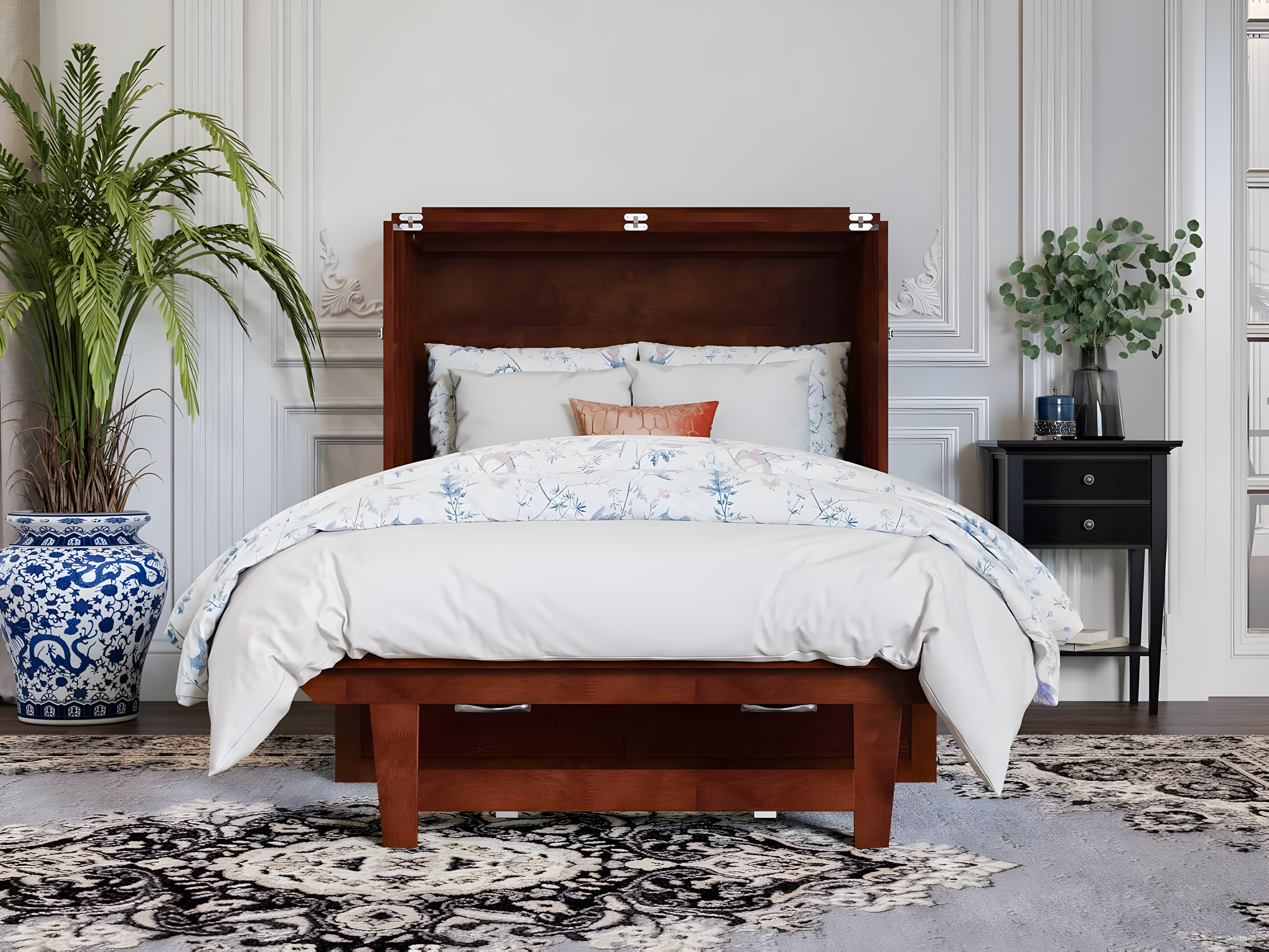 AFI Northfield Walnut Twin XL Solid Wood Murphy Bed Chest